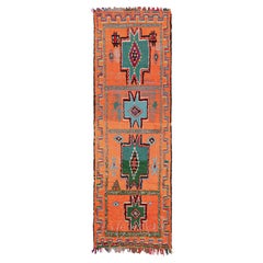 Vintage Moroccan Runner Rug n Orange with Green Medallions, from Rug & Kilim