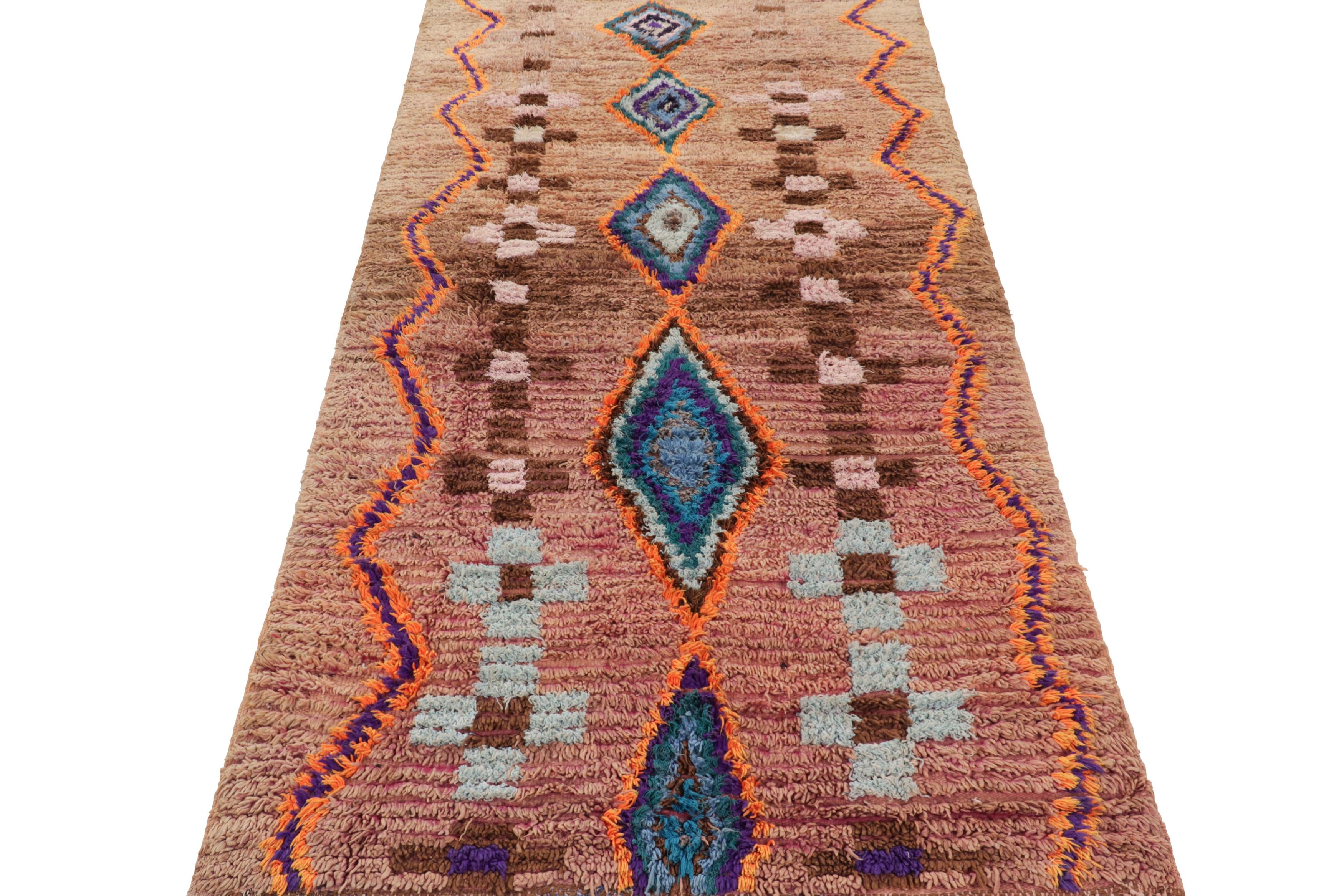 Annodato a mano Tappeto marocchino vintage, arancione e beige con motivo geometrico - Rug & Kilim in vendita