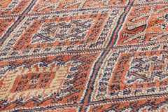 Vintage Moroccan Runner Rug, Orange & Blue with Geometric Patterns - Rug & Kilim