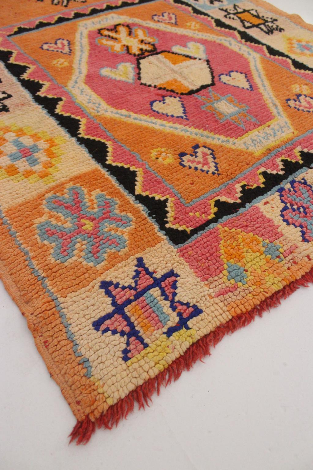 Vintage Moroccan runner rug - Orange/pink/blue - 3.6x11.3feet / 110x345cm For Sale 4