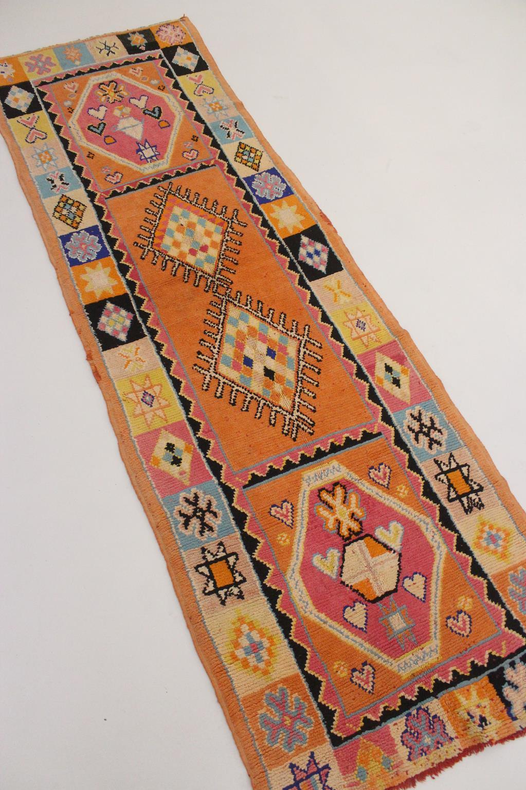 Vintage Moroccan runner rug - Orange/pink/blue - 3.6x11.3feet / 110x345cm For Sale 6