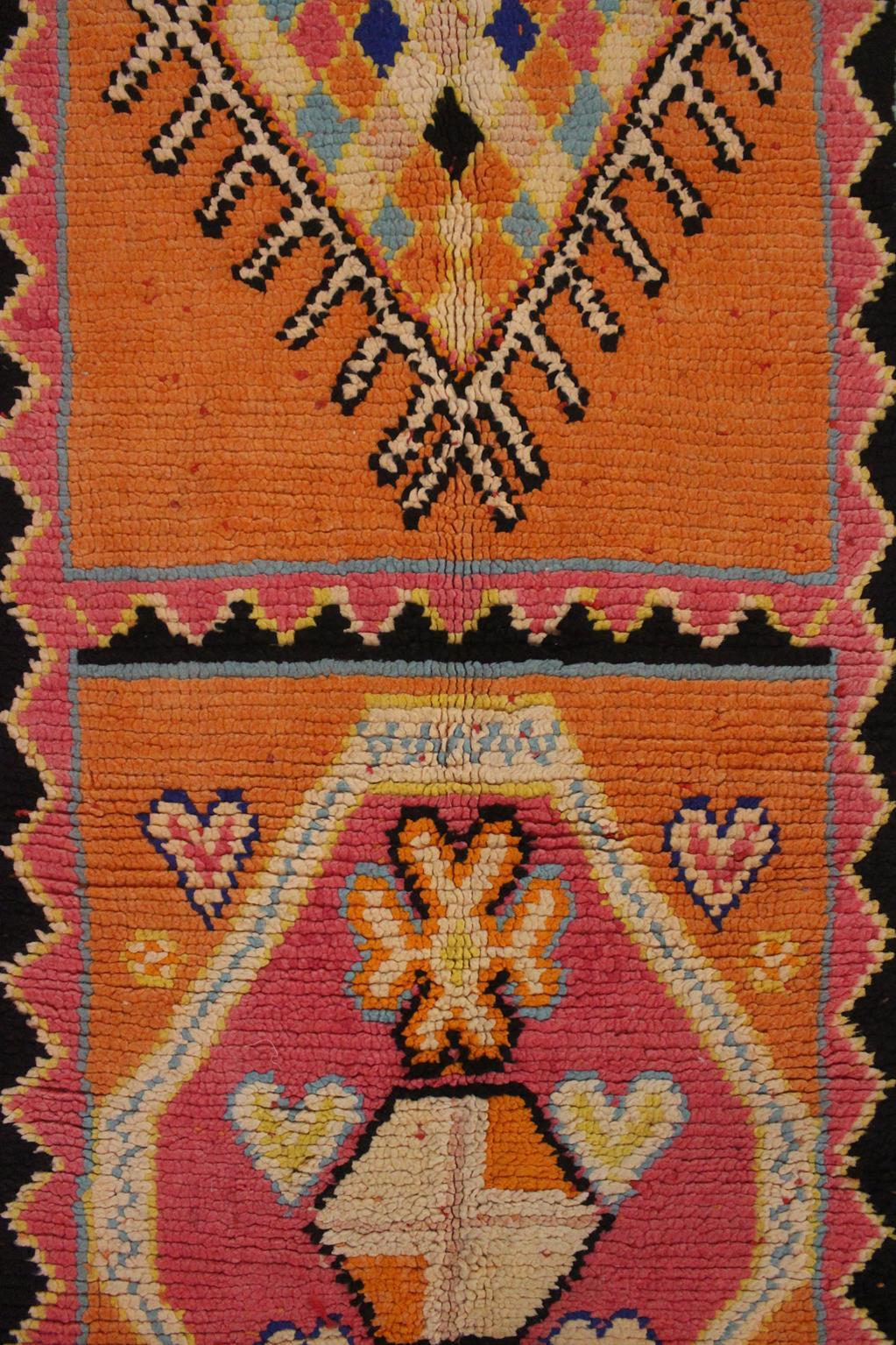 Vintage Moroccan runner rug - Orange/pink/blue - 3.6x11.3feet / 110x345cm For Sale 7