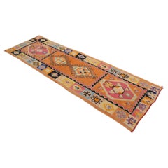 Vintage Moroccan runner rug - Orange/pink/blue - 3.6x11.3feet / 110x345cm