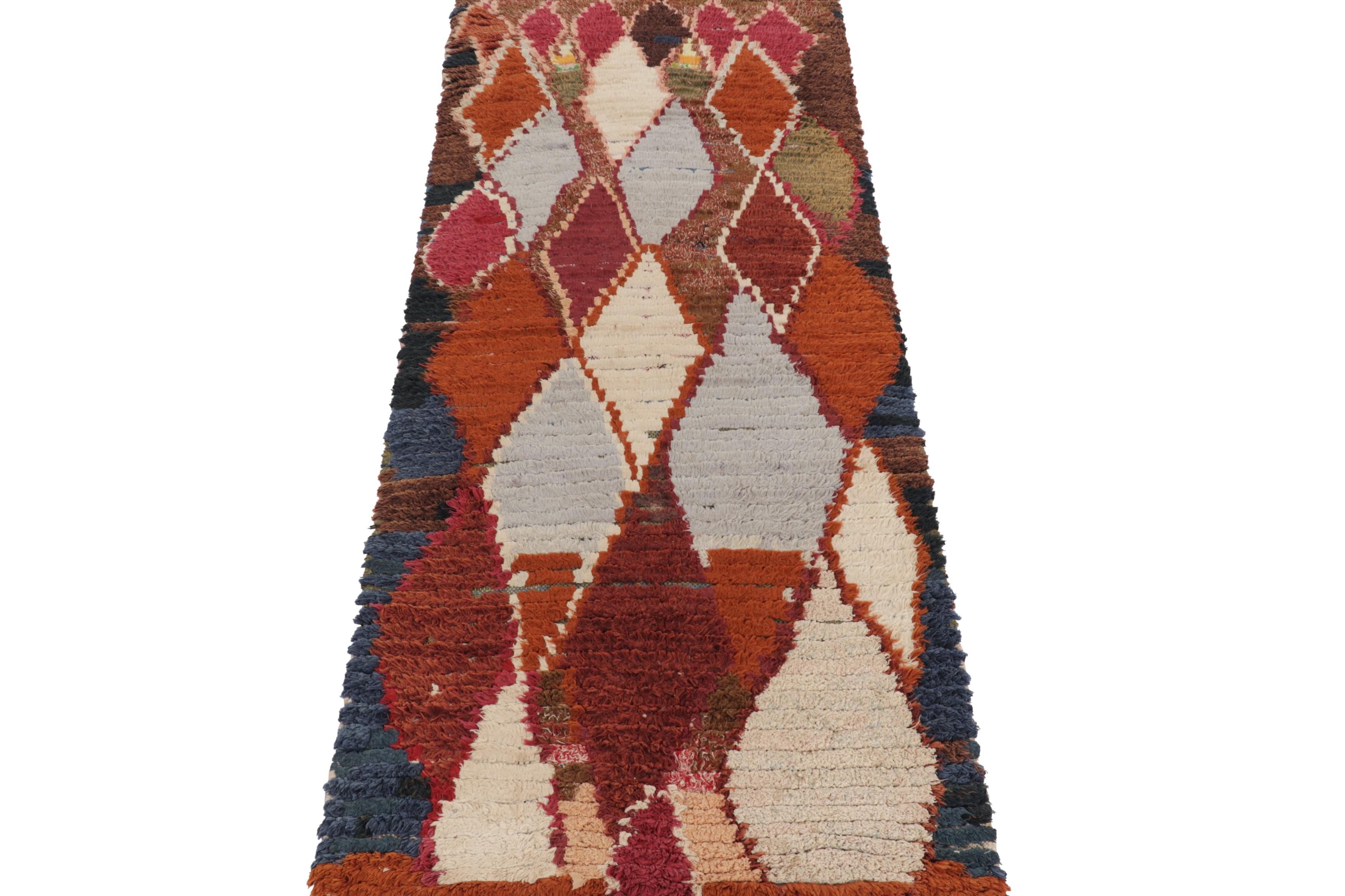 Hand-Knotted Vintage Moroccan Runner Rug, Polychromatic Geometric Patterns - Rug & Kilim For Sale