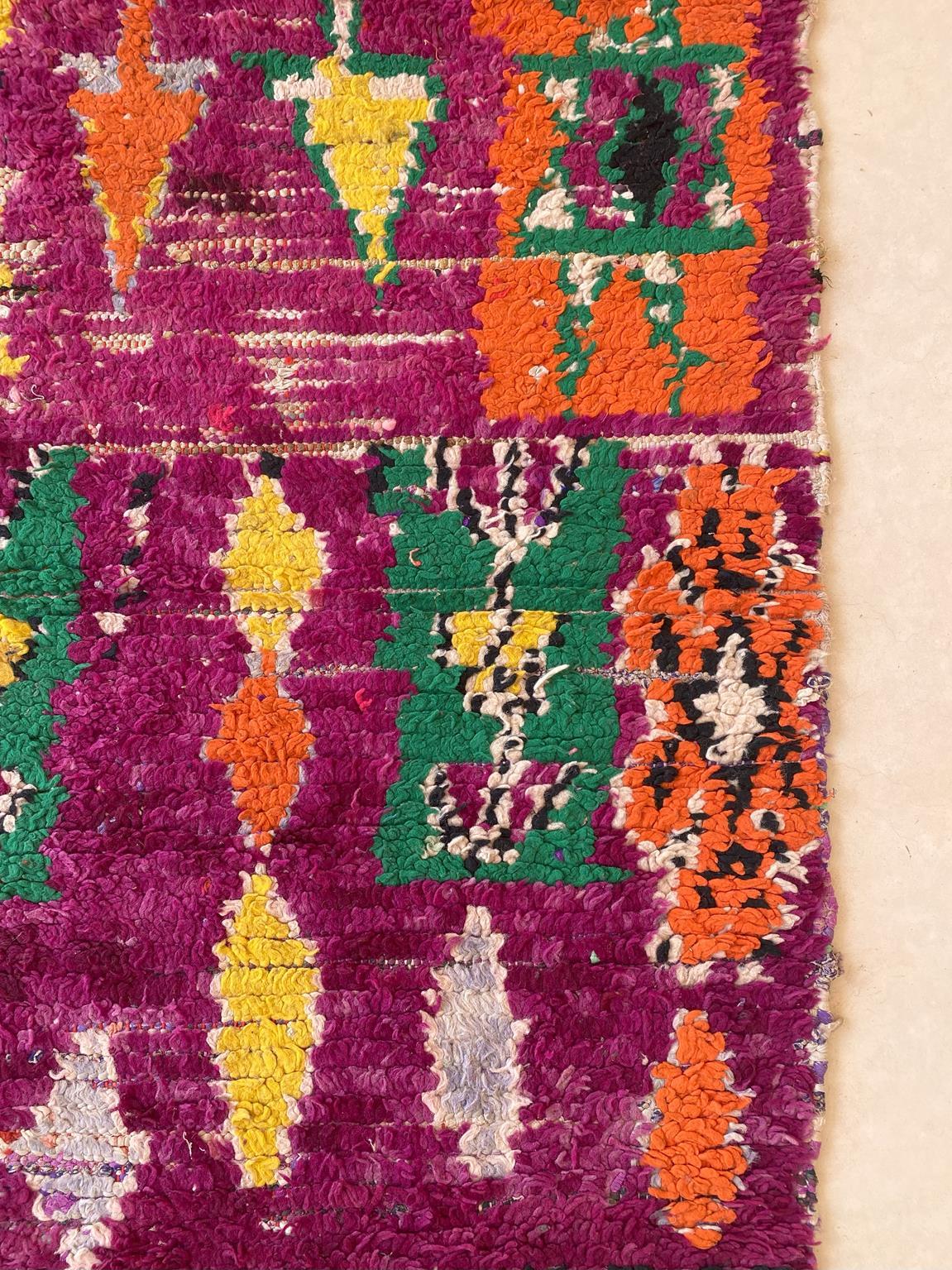 Vintage Moroccan runner rug - Purple/green/orange - 2.8x11.5feet / 87x352cm For Sale 3