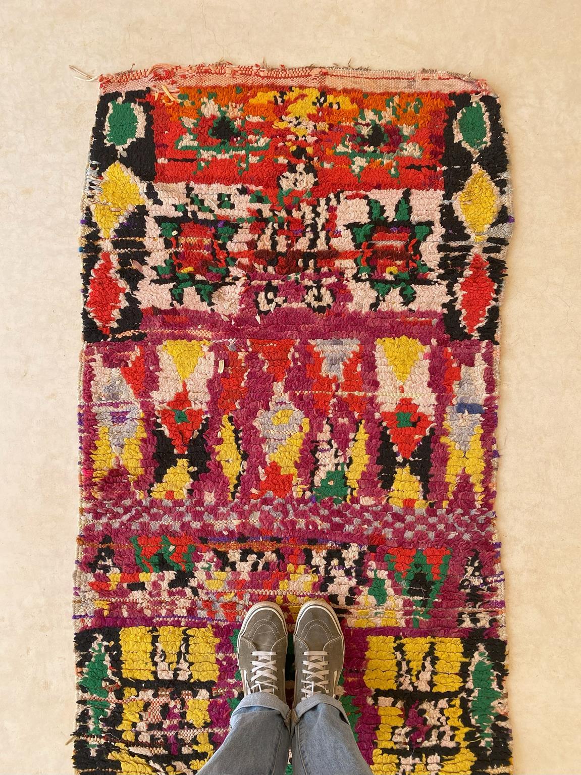 Vintage Moroccan runner rug - Purple/green/orange - 2.8x11.5feet / 87x352cm For Sale 1