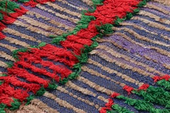 Vintage Moroccan Runner Rug, Red & Green with Geometric Patterns - Rug & Kilim