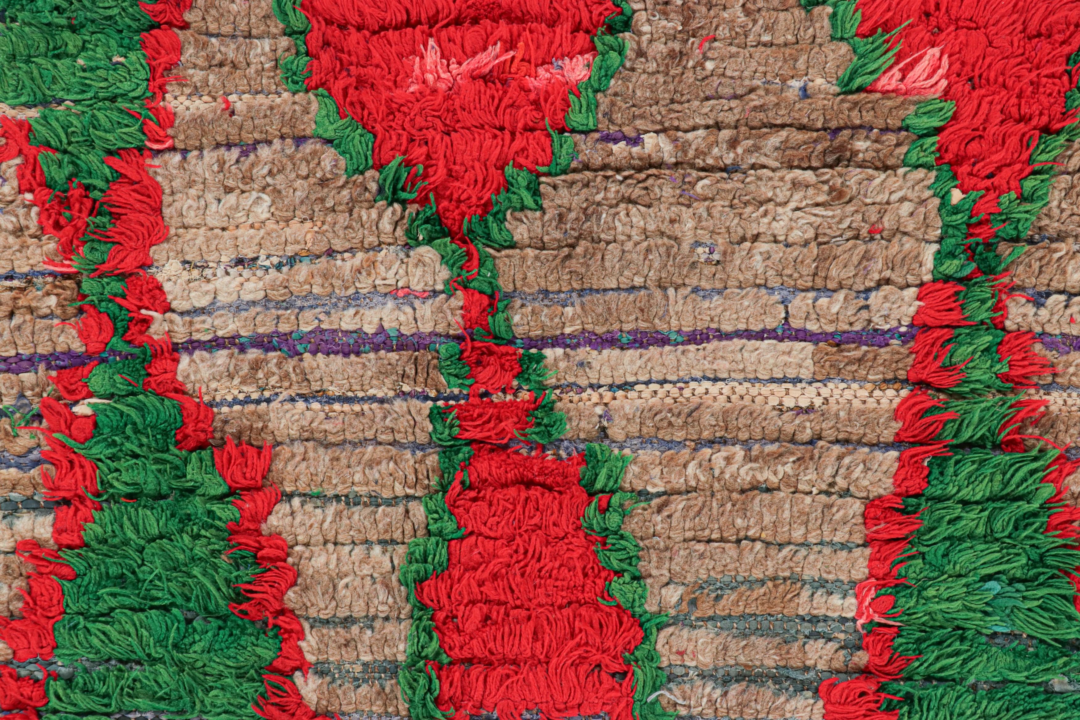 Tribal Vintage Moroccan Runner Rug, Red & Green with Geometric Patterns - Rug & Kilim For Sale