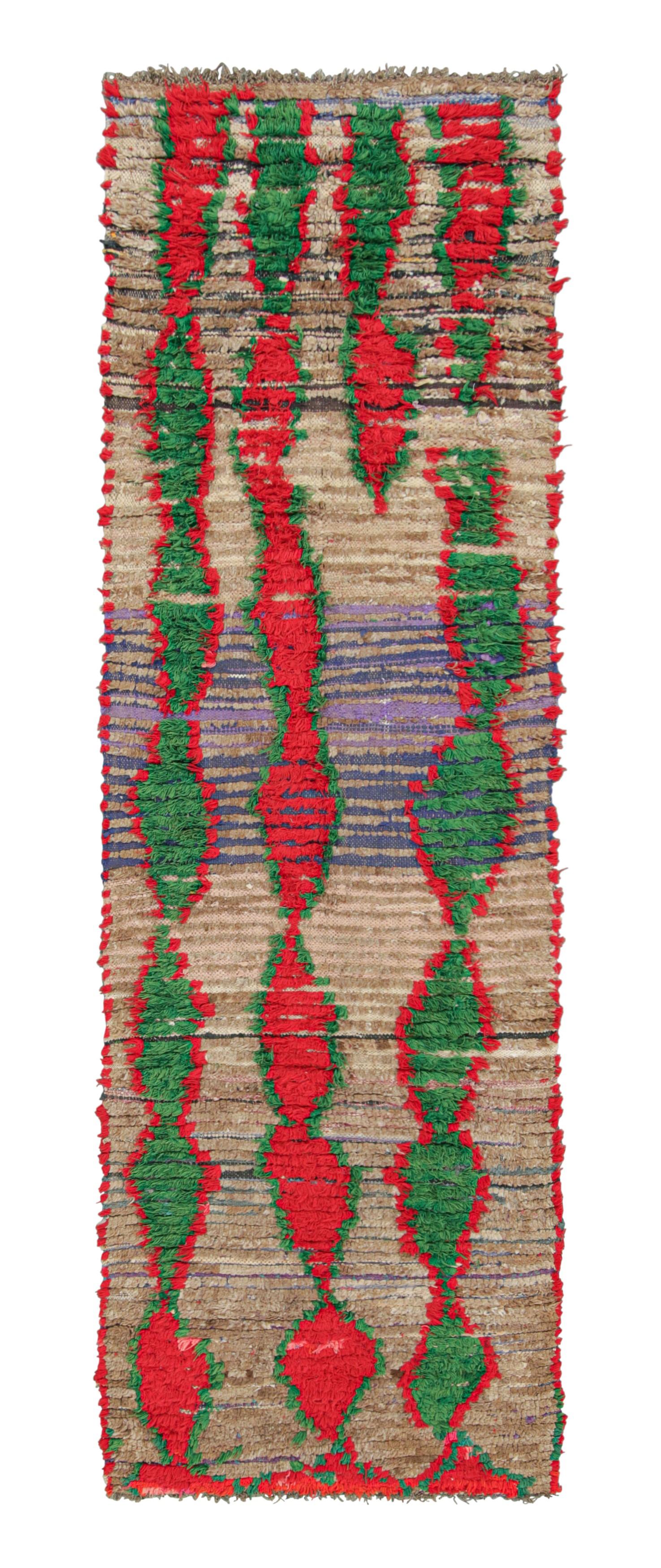 Vintage Moroccan Runner Rug, Red & Green with Geometric Patterns - Rug & Kilim