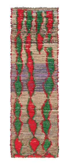 Vintage Moroccan Runner Rug, Red & Green with Geometric Patterns - Rug & Kilim