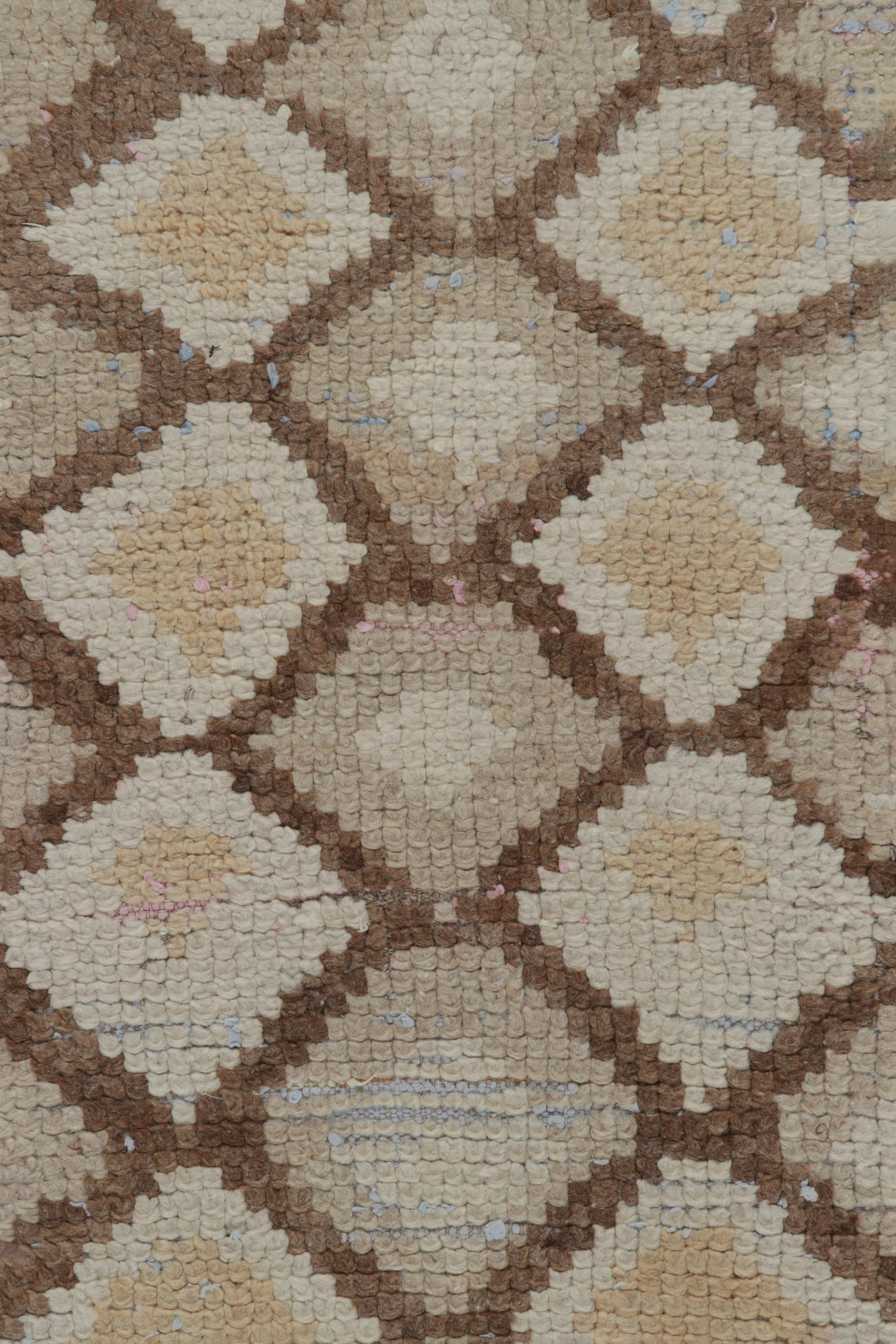 Hand-Knotted Vintage Moroccan Runner Rug with Beige-Brown Diamond Lozenges  Rug & Kilim For Sale