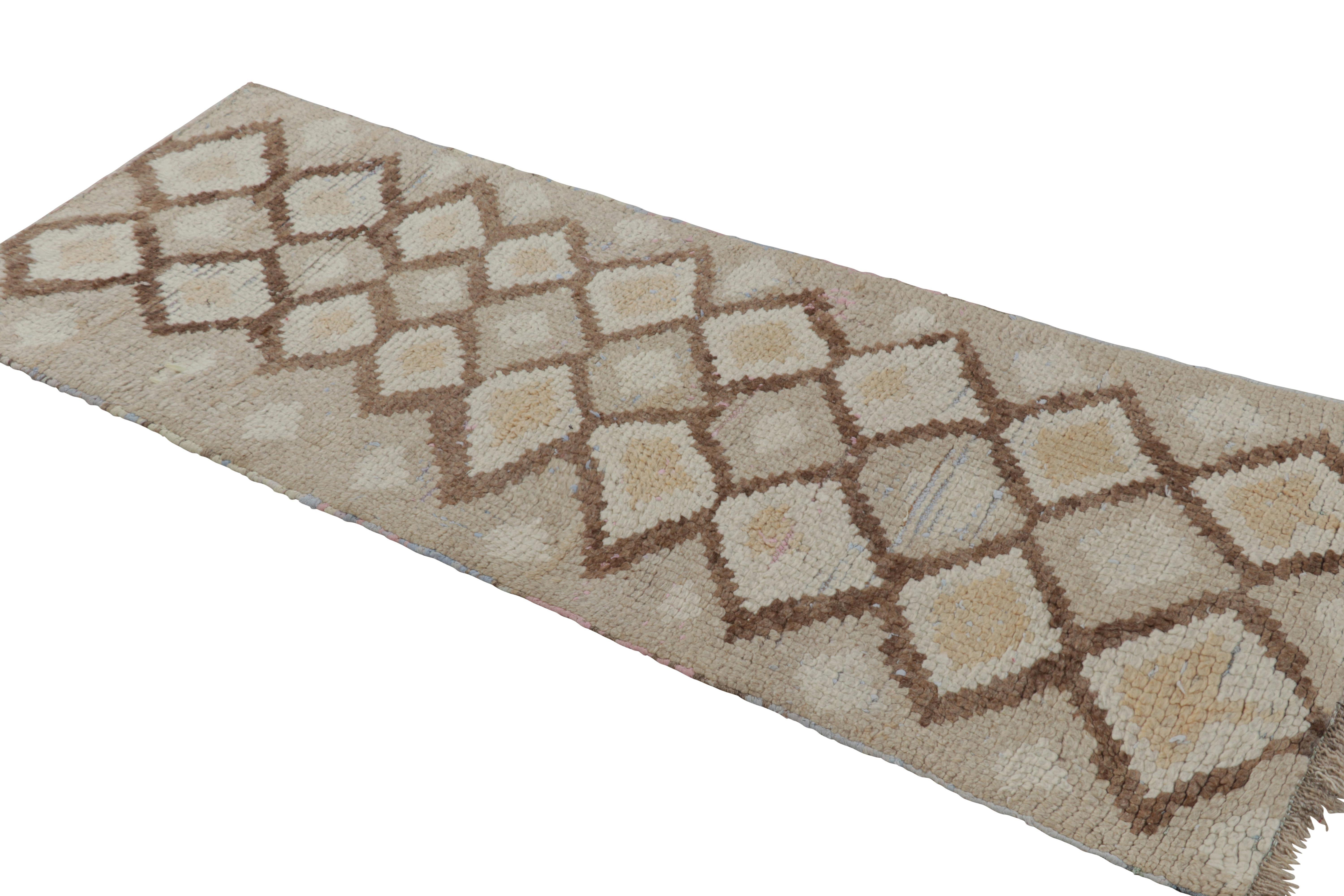Mid-20th Century Vintage Moroccan Runner Rug with Beige-Brown Diamond Lozenges  Rug & Kilim For Sale