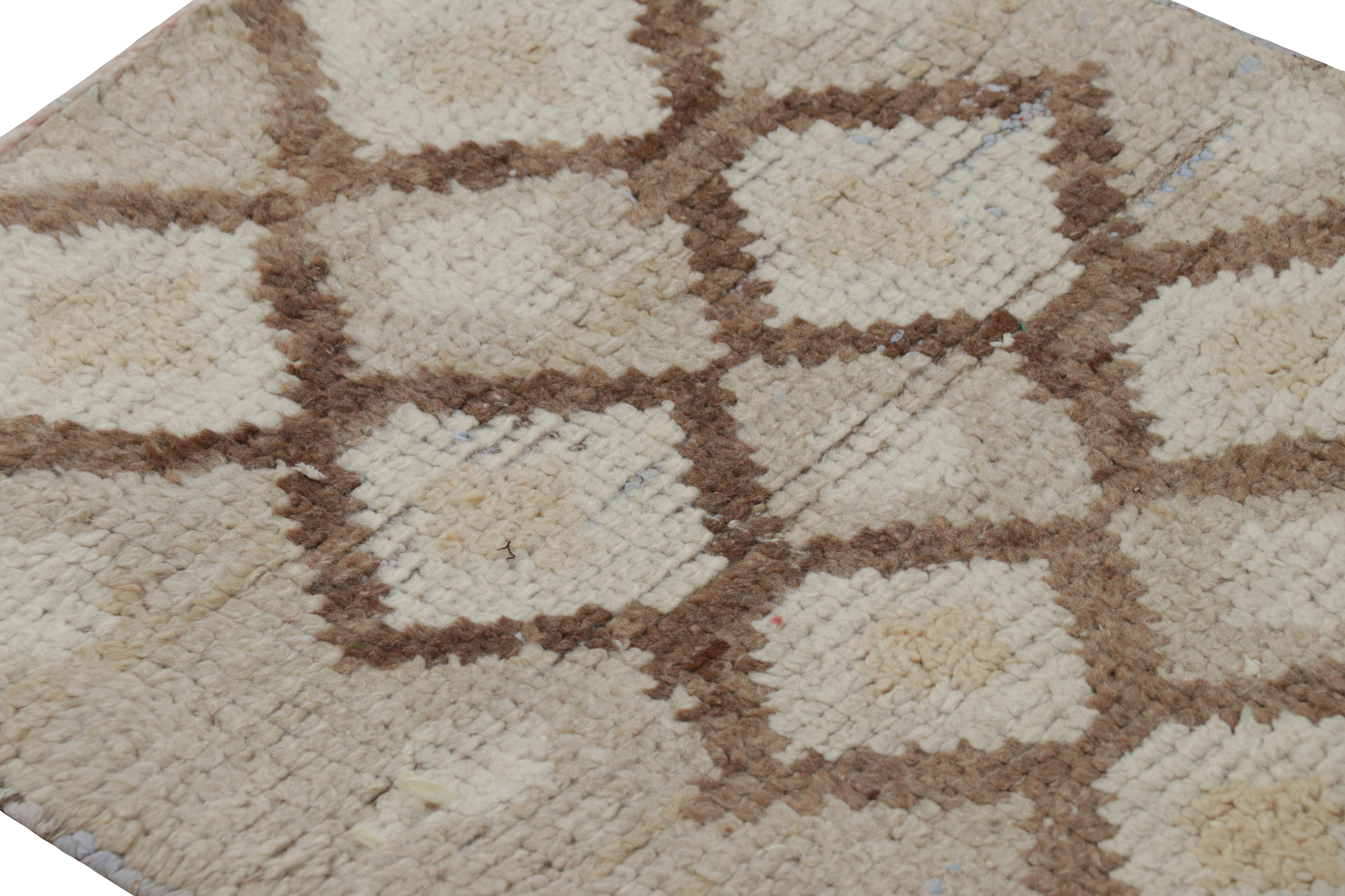 Wool Vintage Moroccan Runner Rug with Beige-Brown Diamond Lozenges  Rug & Kilim For Sale