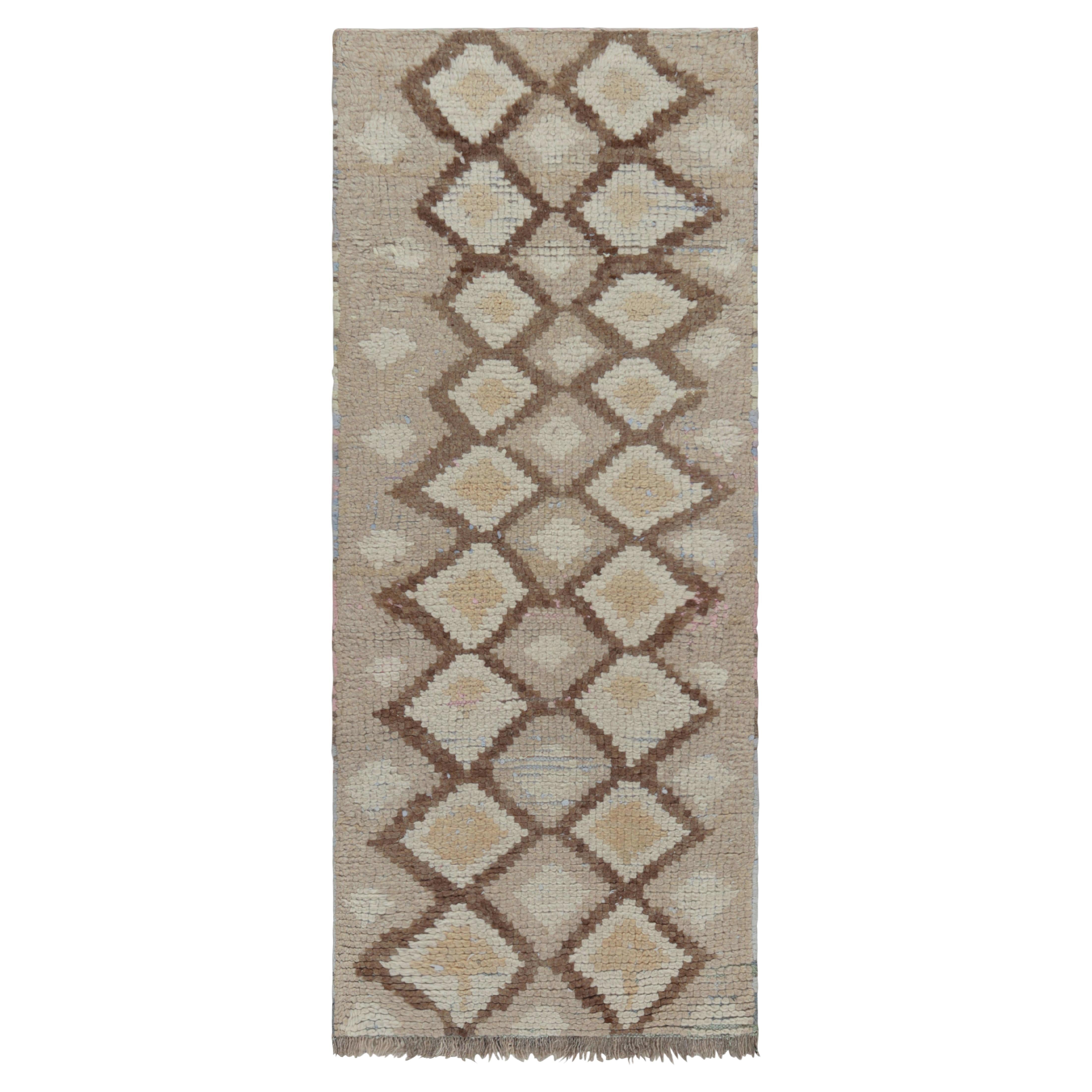 Vintage Moroccan Runner Rug with Beige-Brown Diamond Lozenges  Rug & Kilim
