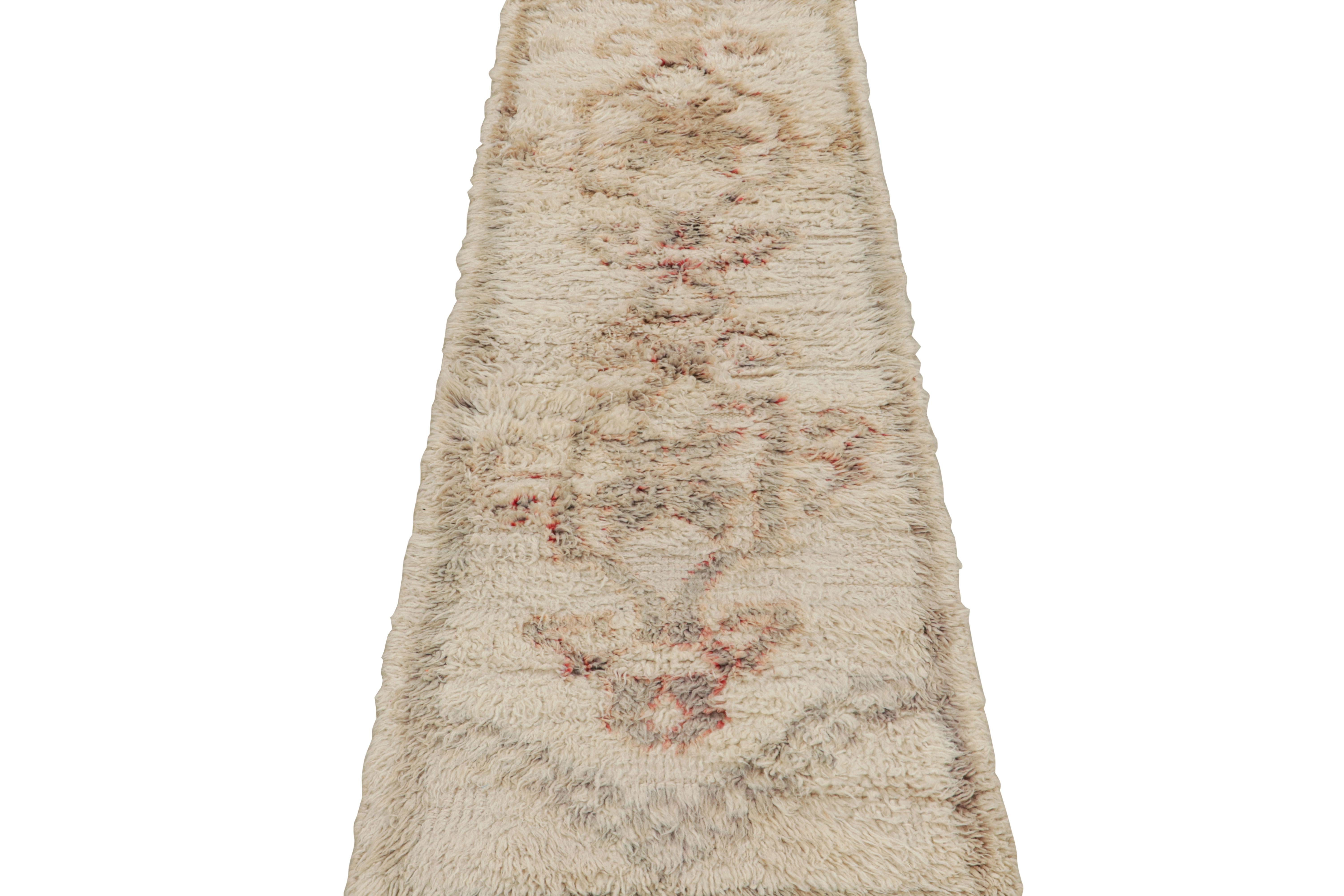 Hand-Knotted Vintage Moroccan Runner Rug with Beige-Brown Patterns, from Rug & Kilim  For Sale