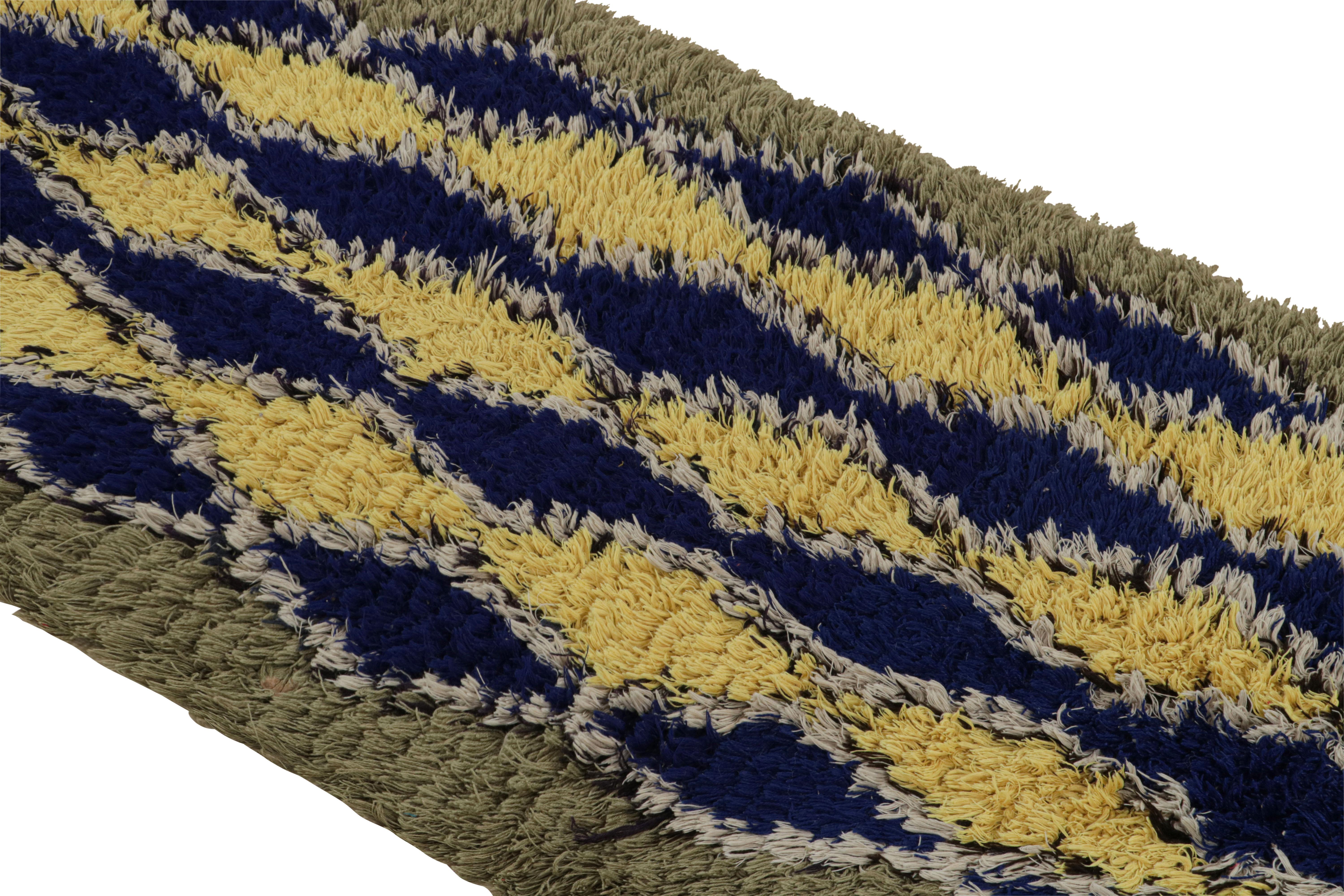 Vintage Moroccan Runner Rug with Blue and Yellow Diamonds, from Rug & Kilim In Good Condition For Sale In Long Island City, NY