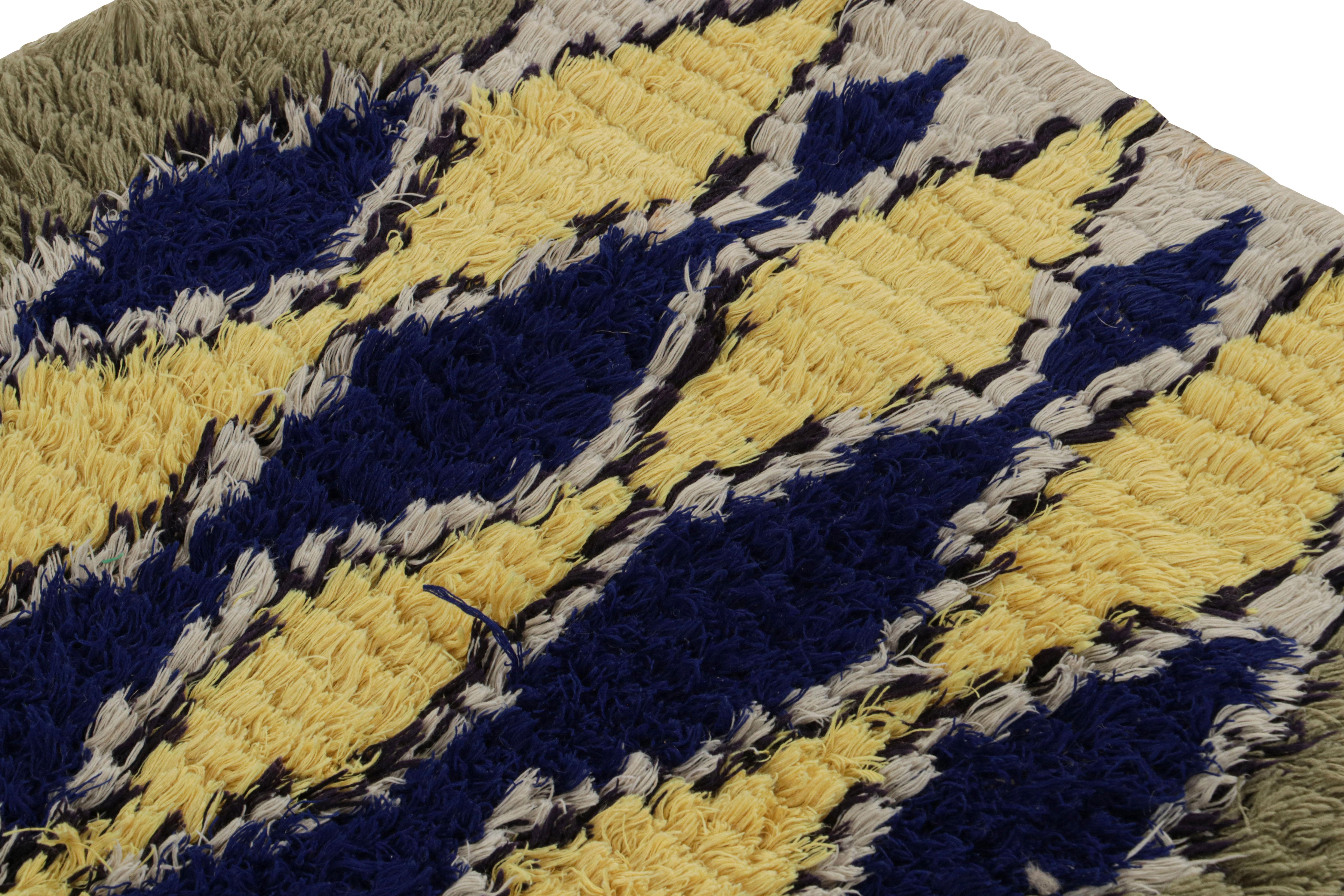 Mid-20th Century Vintage Moroccan Runner Rug with Blue and Yellow Diamonds, from Rug & Kilim For Sale