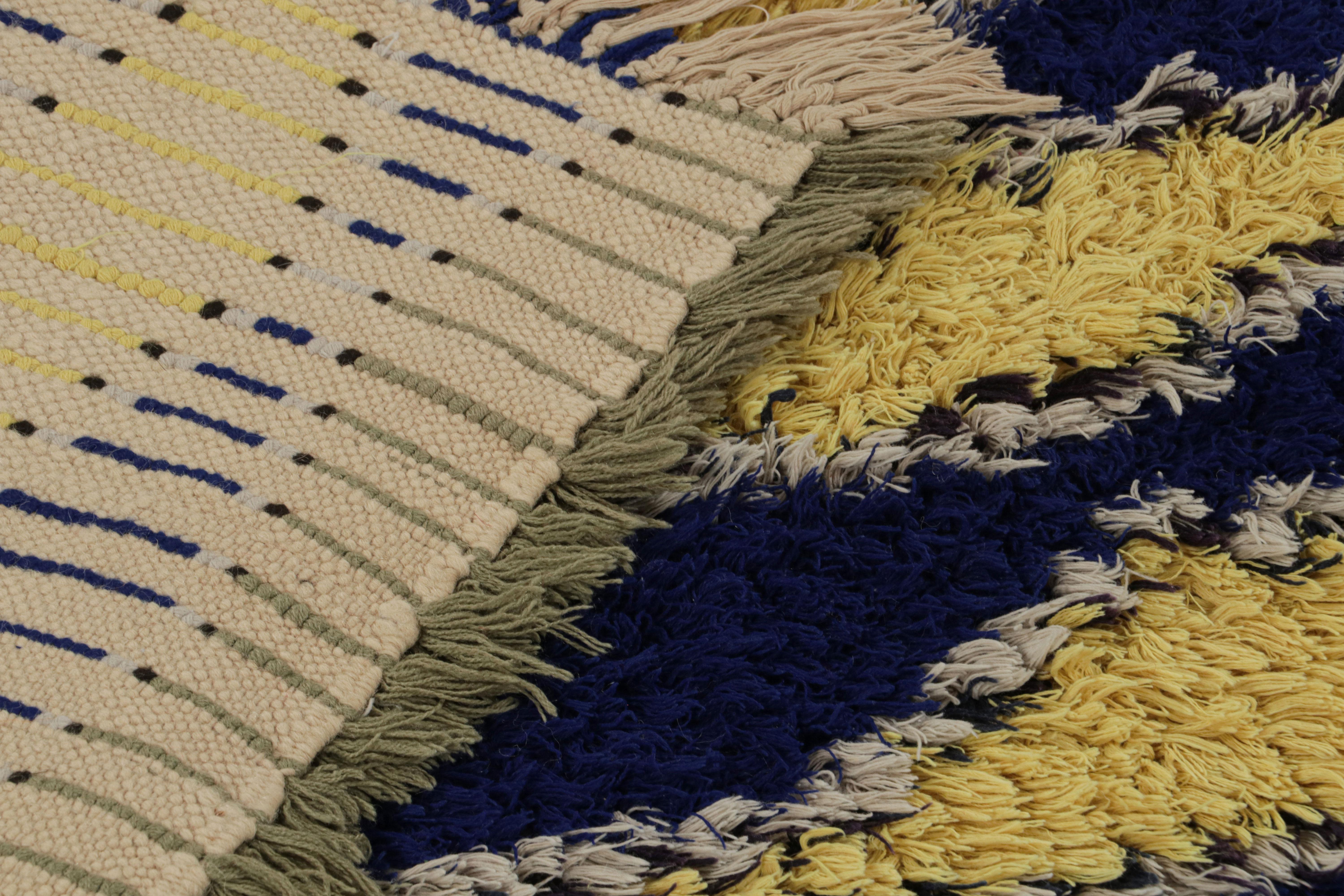 Vintage Moroccan Runner Rug with Blue and Yellow Diamonds, from Rug & Kilim For Sale 1