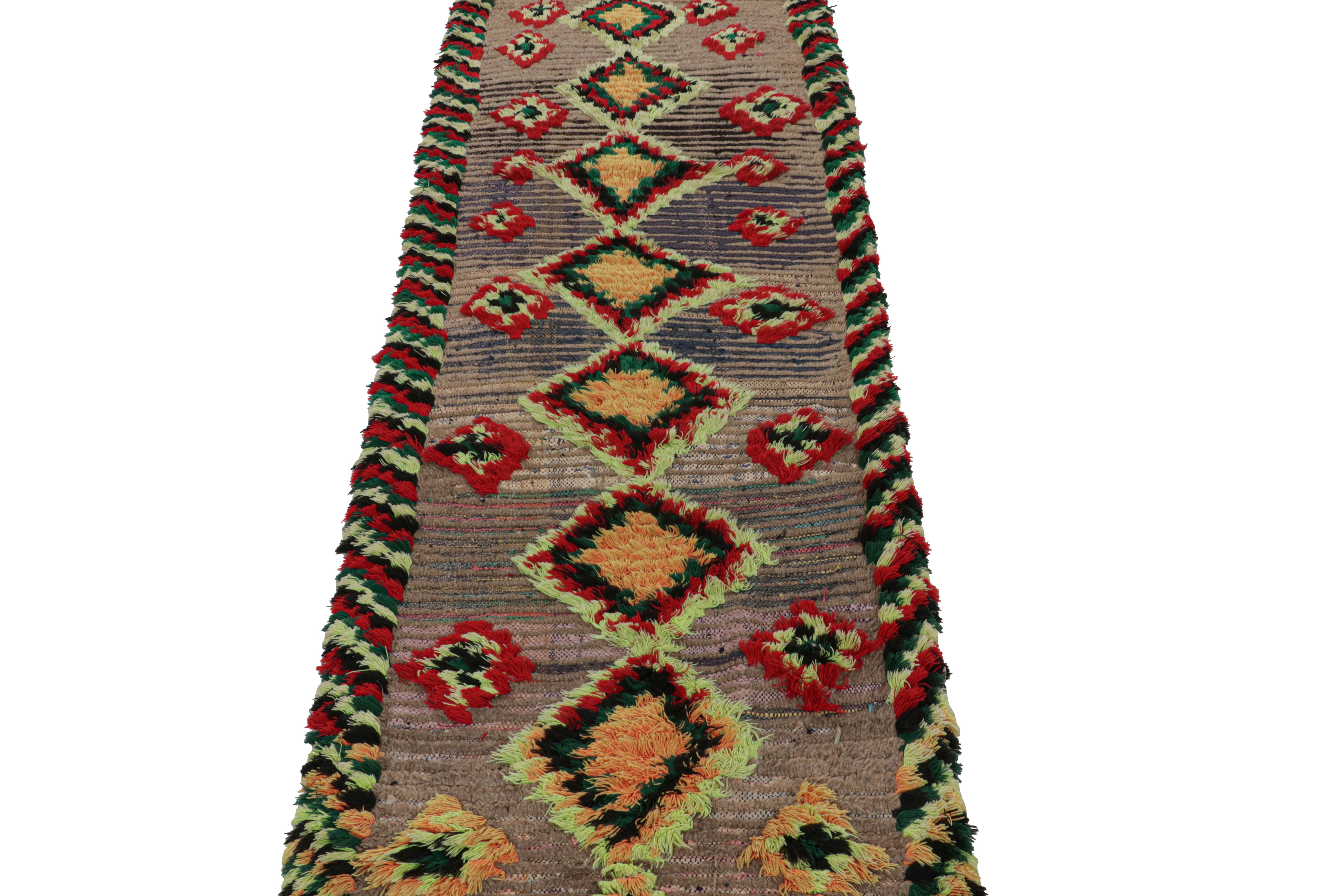 Hand-Knotted Vintage Moroccan Runner Rug with Colorful Diamond Medallions, from Rug & Kilim  For Sale