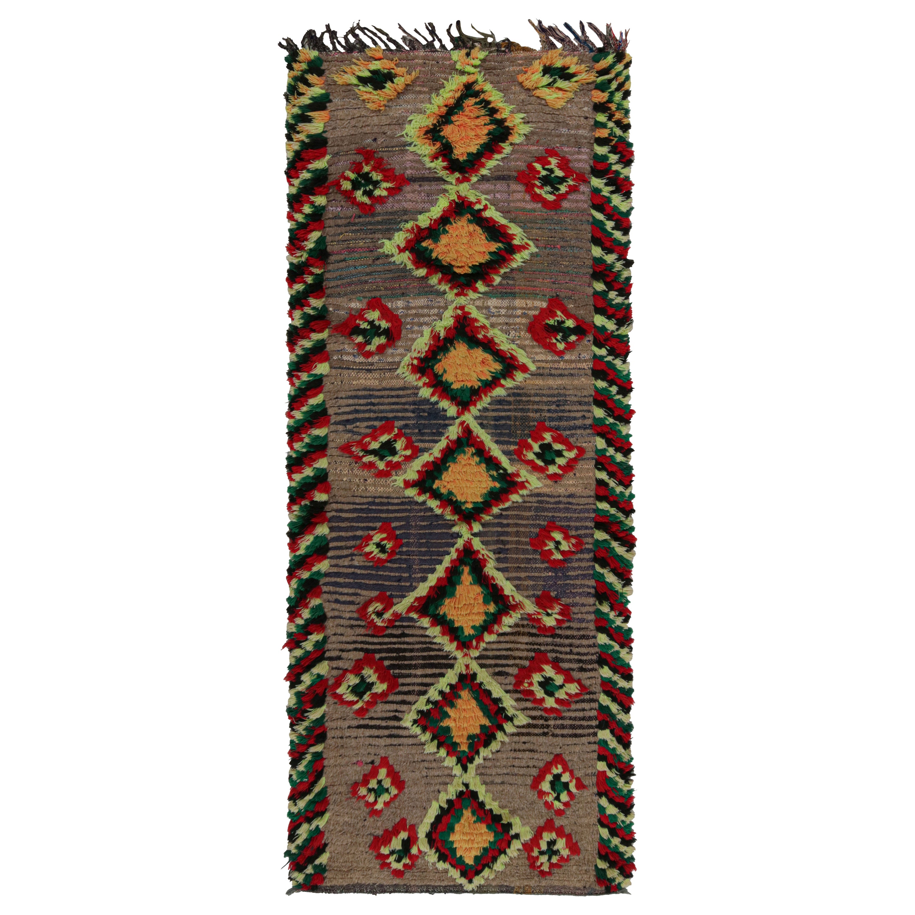 Vintage Moroccan Runner Rug with Colorful Diamond Medallions, from Rug & Kilim