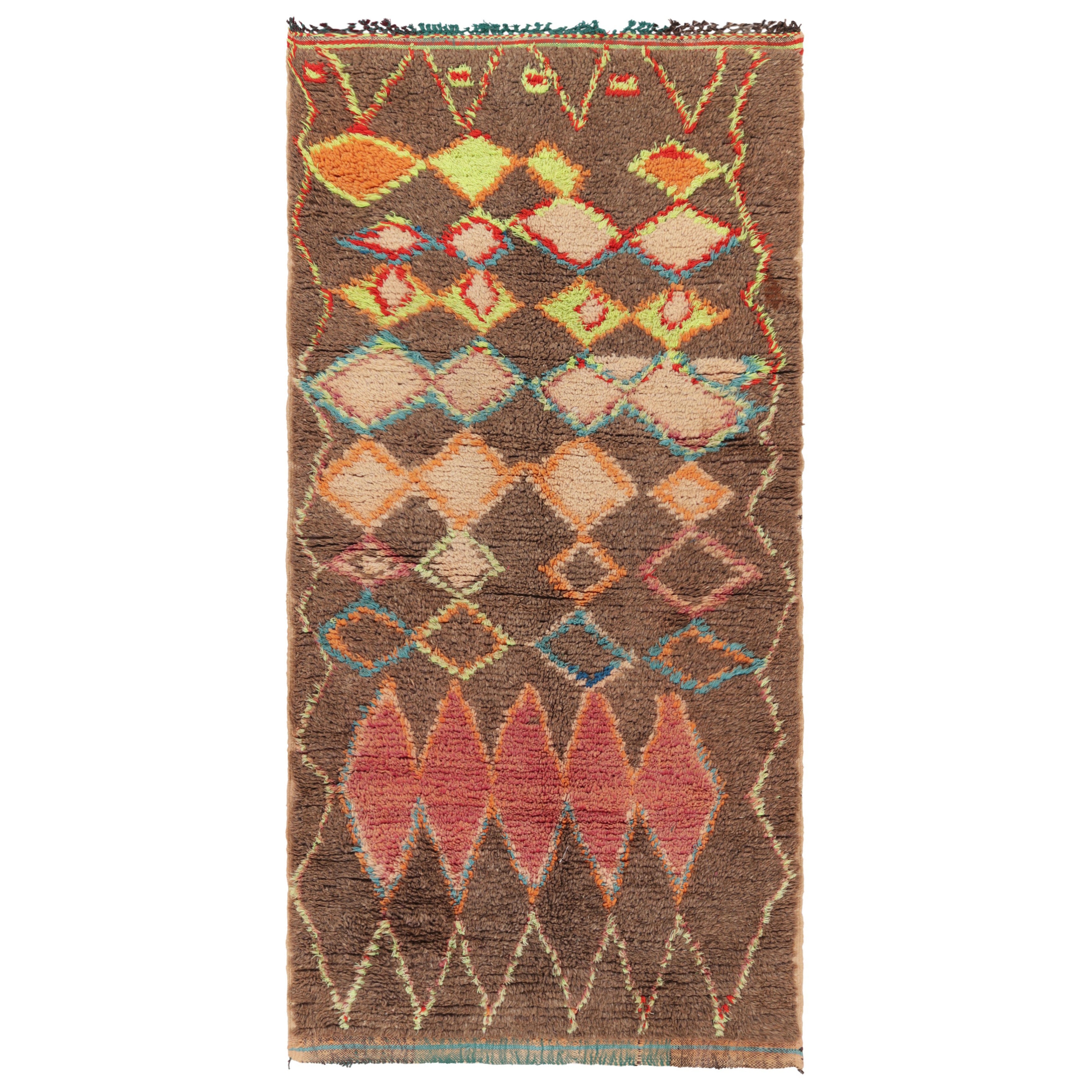 Vintage Moroccan Runner Rug with Colorful Diamond Medallions - Rug & Kilim