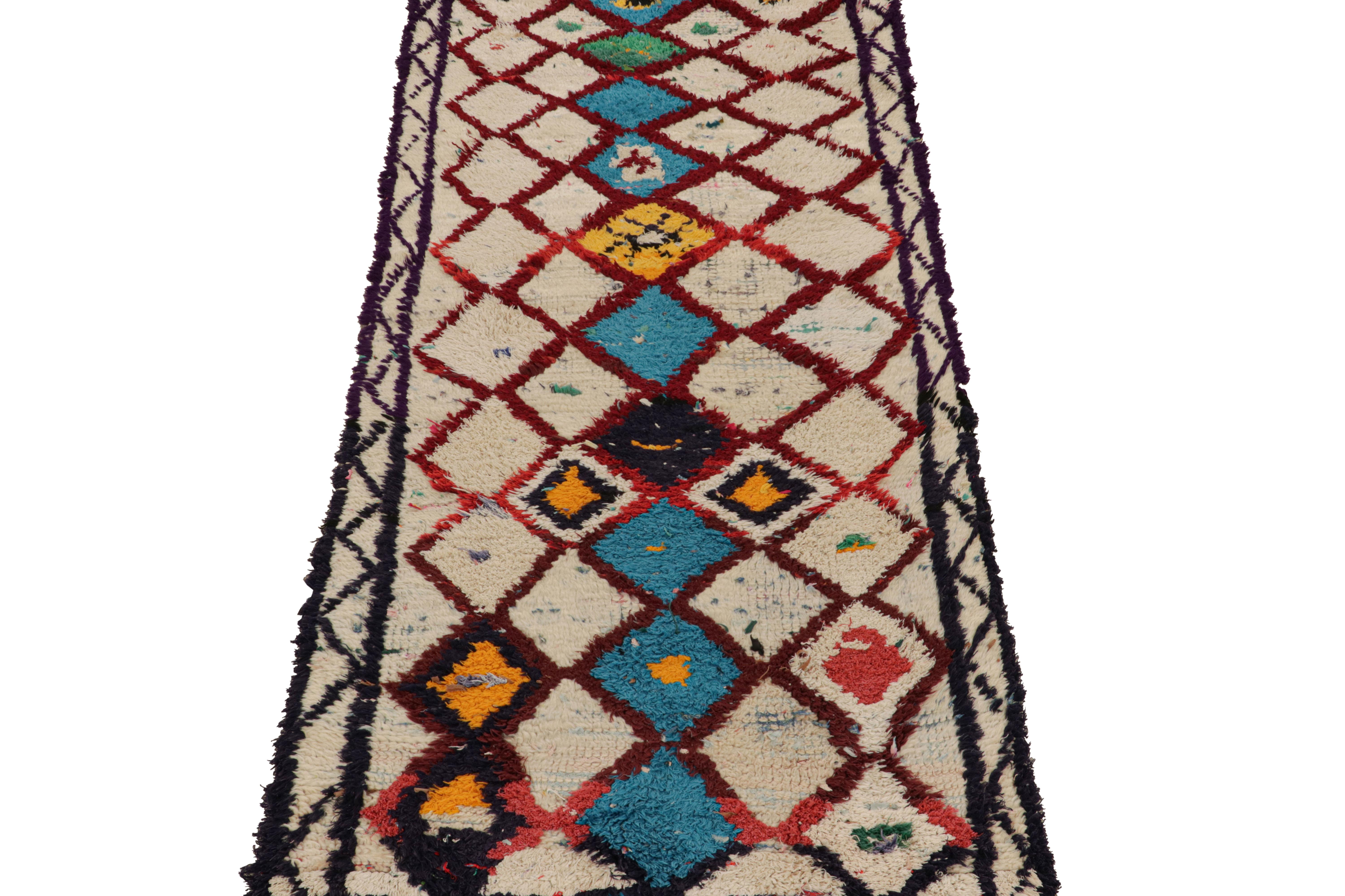 Hand-Knotted Vintage Moroccan Runner Rug with Colorful Diamond Patterns, from Rug & Kilim  For Sale