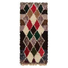 Tappeto marocchino vintage con motivi a diamante multicolore, da Rug & Kilim