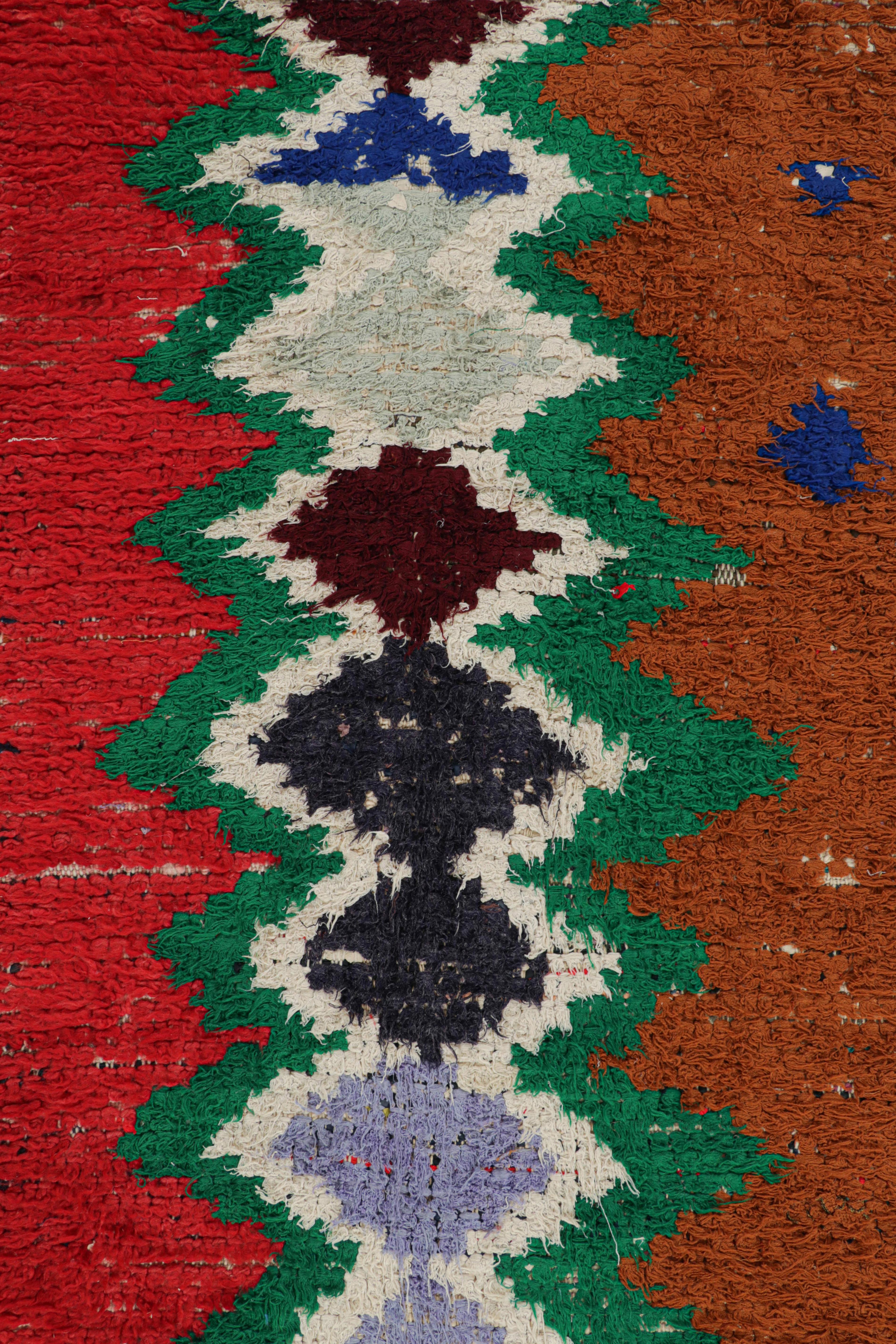 Hand-Knotted Vintage Moroccan Runner Rug with Polychromatic Diamond Chevrons  Rug & Kilim For Sale