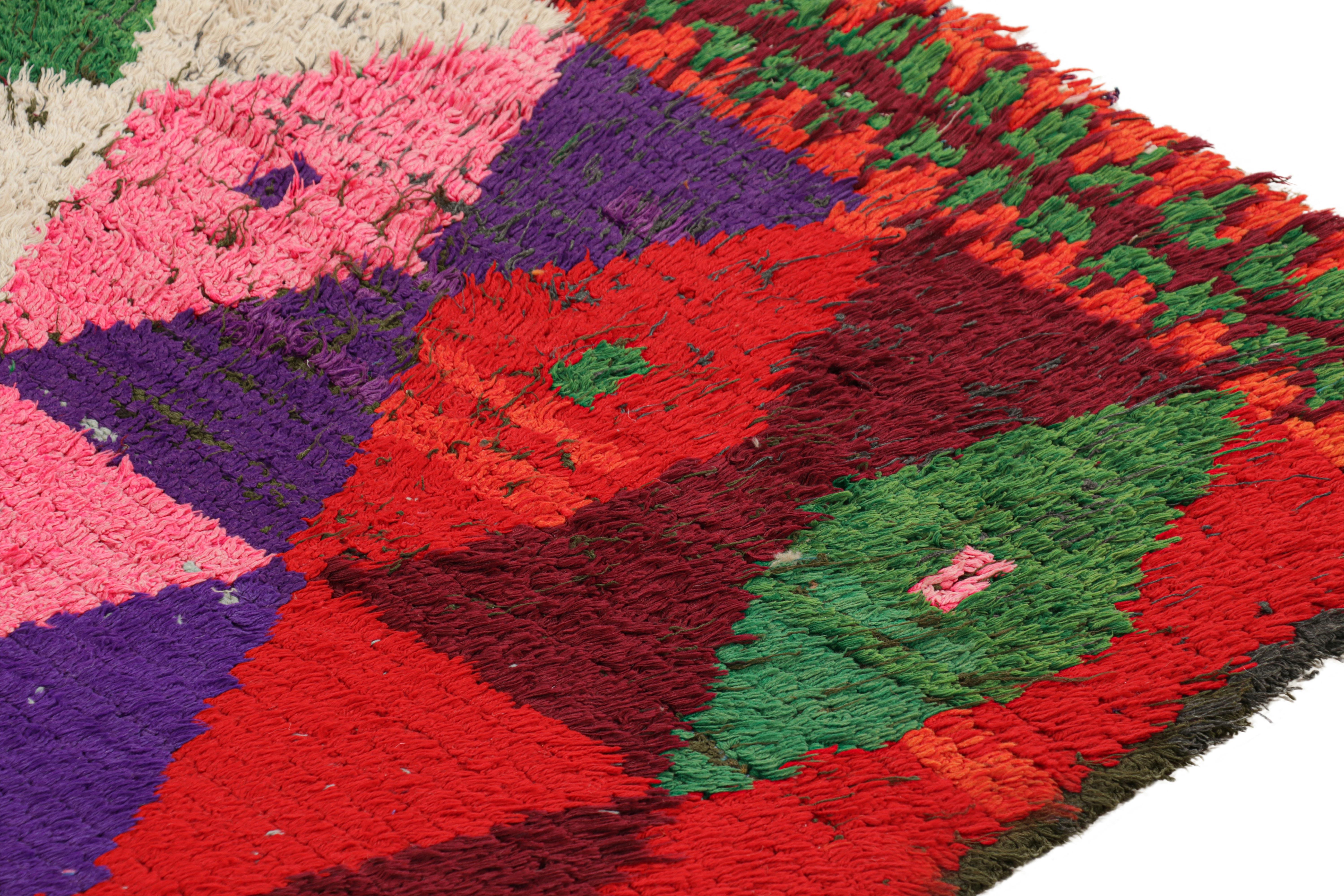 Hand-Knotted Vintage Moroccan Runner Rug with Polychromatic Diamond Patterns  Rug & Kilim For Sale