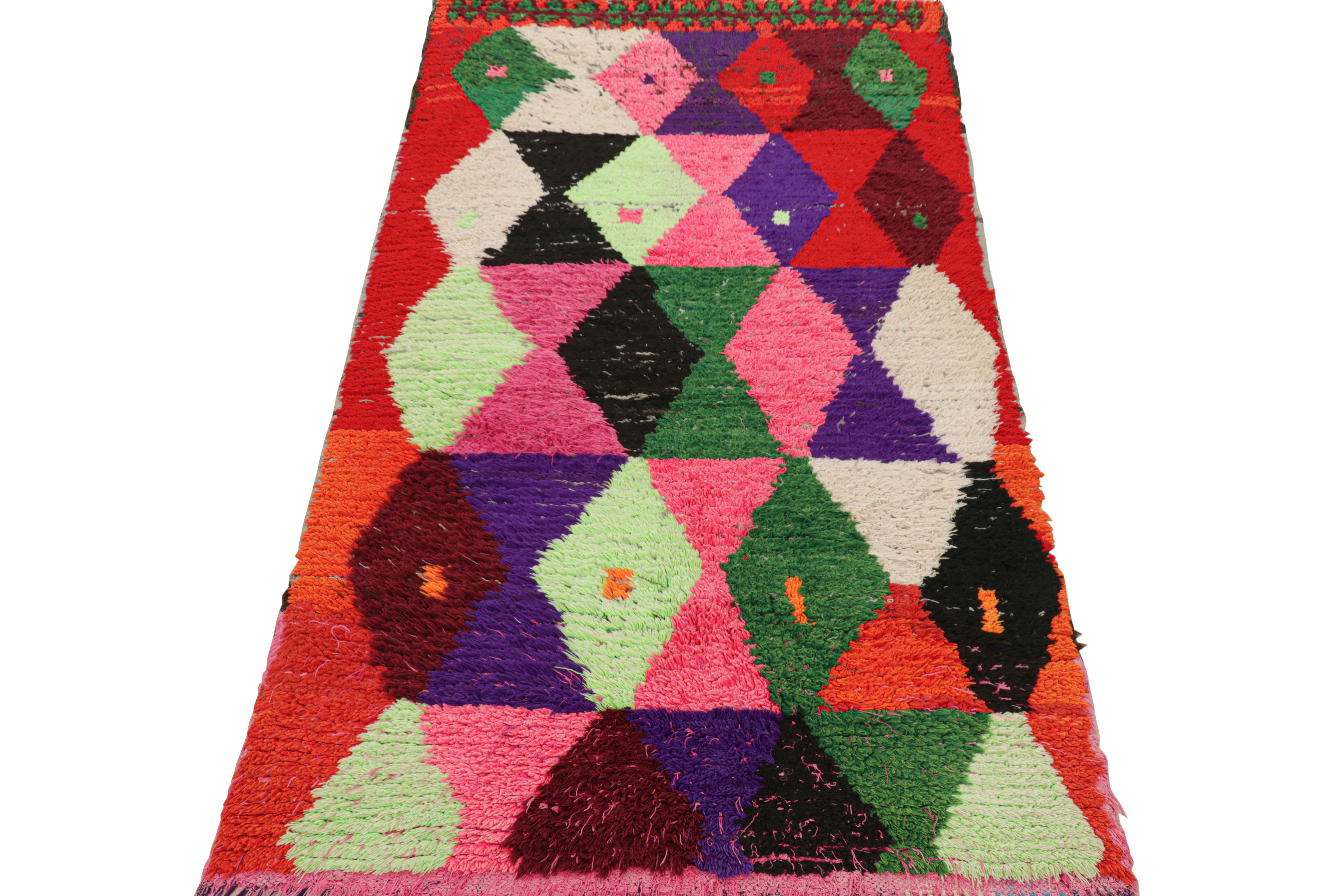 Vintage Moroccan Runner Rug with Polychromatic Diamond Patterns  Rug & Kilim In Good Condition For Sale In Long Island City, NY