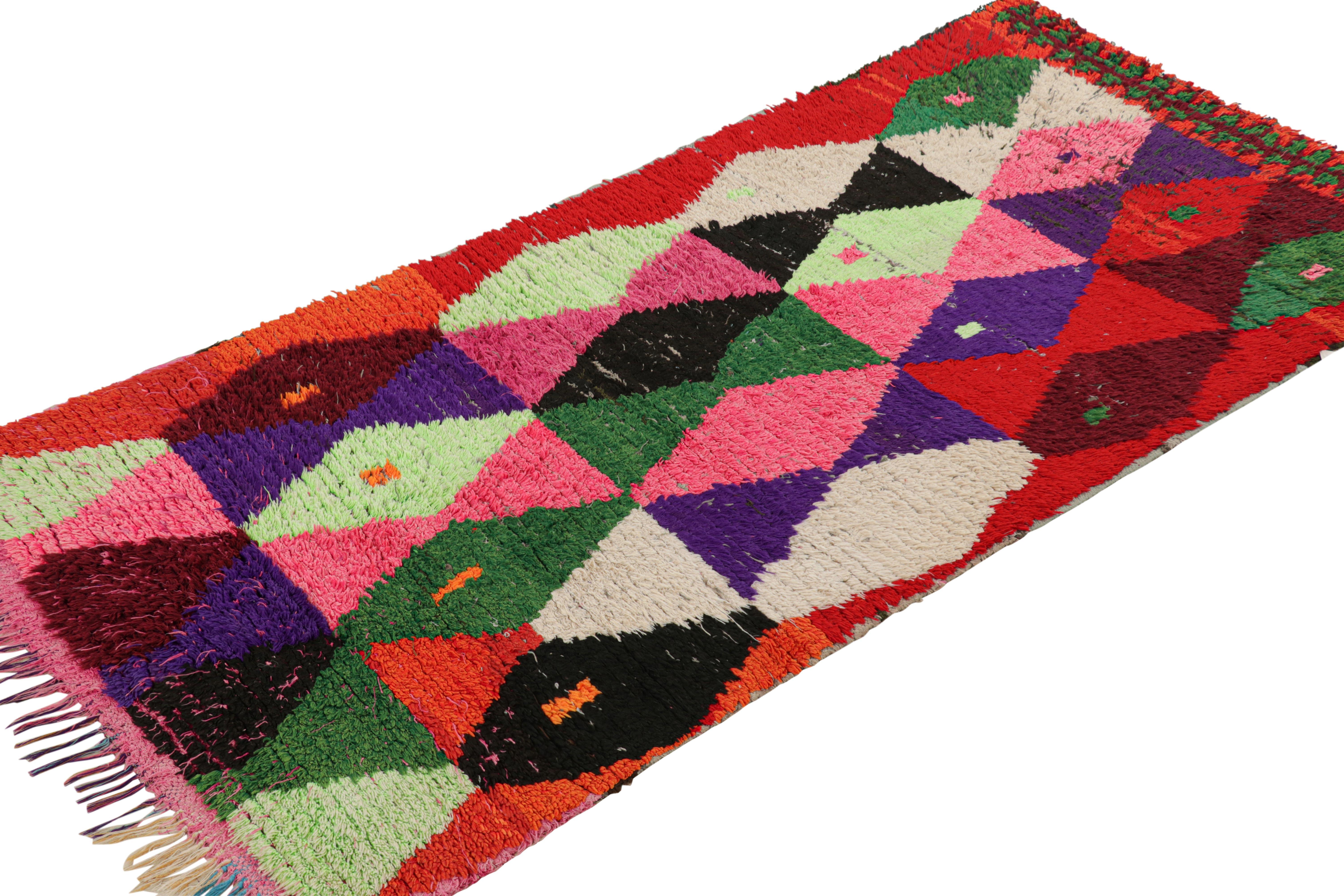 Mid-20th Century Vintage Moroccan Runner Rug with Polychromatic Diamond Patterns  Rug & Kilim For Sale