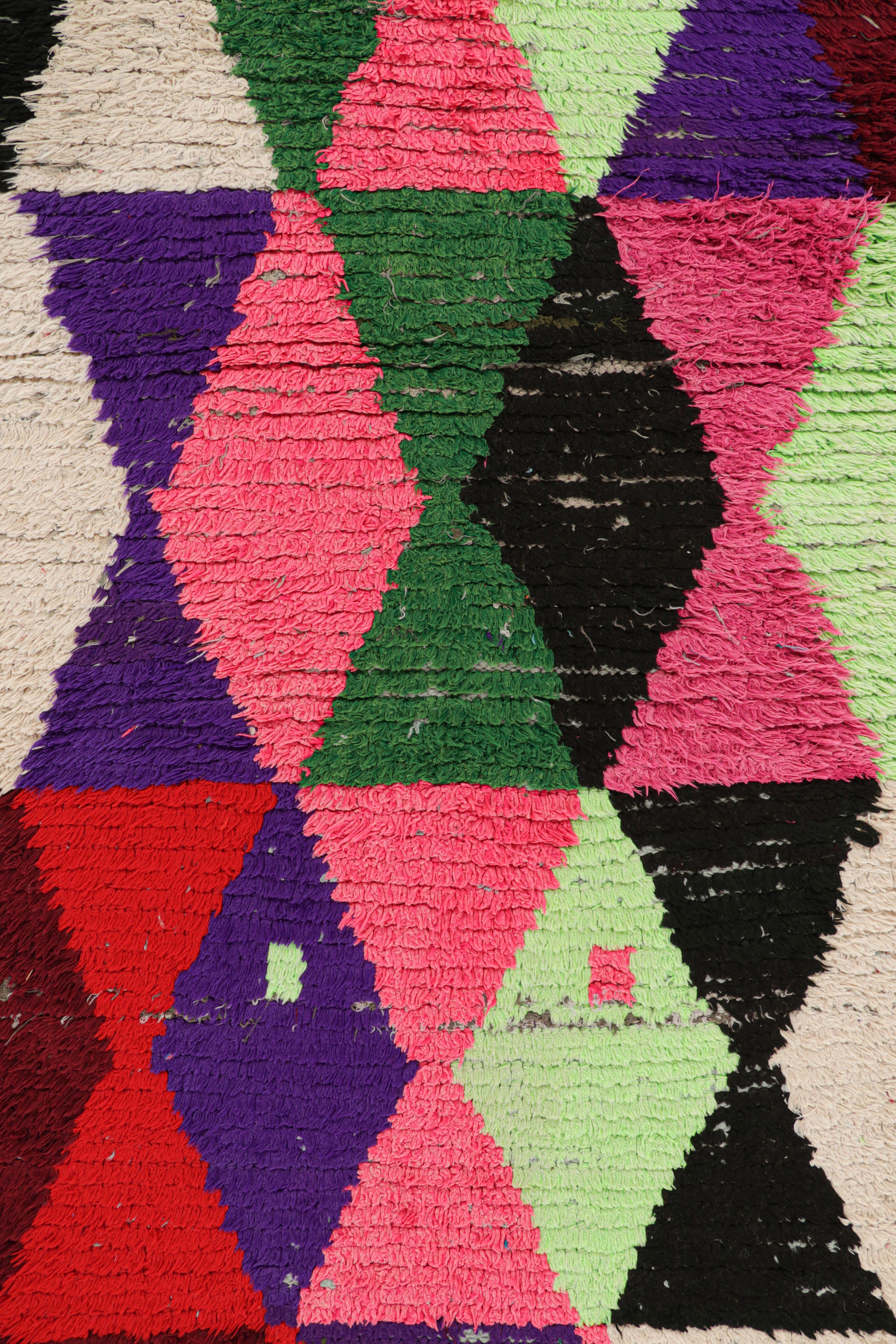 Wool Vintage Moroccan Runner Rug with Polychromatic Diamond Patterns  Rug & Kilim For Sale