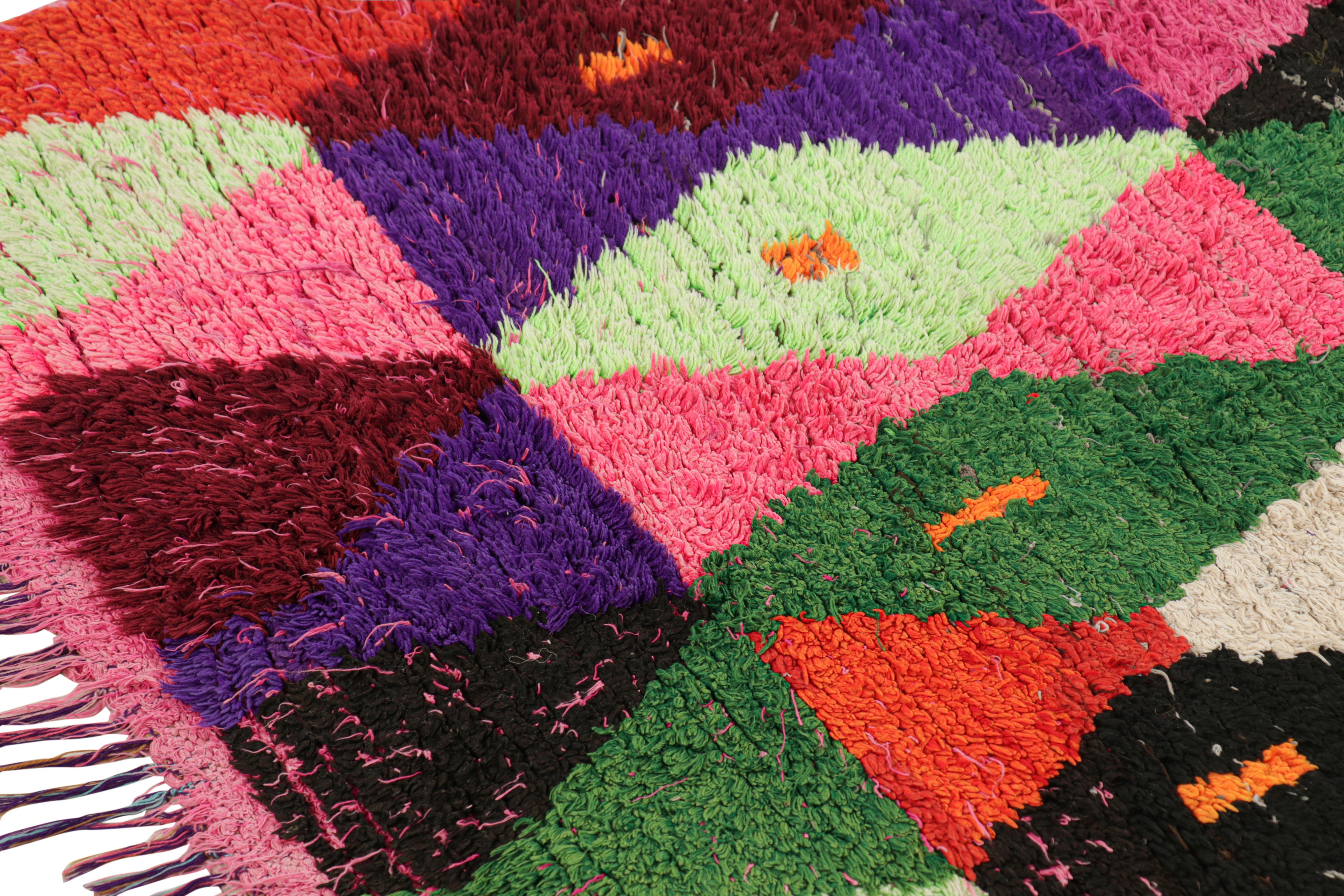 Vintage Moroccan Runner Rug with Polychromatic Diamond Patterns  Rug & Kilim For Sale 1