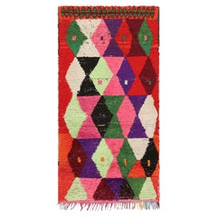 Vintage Moroccan Runner Rug with Polychromatic Diamond Patterns  Rug & Kilim