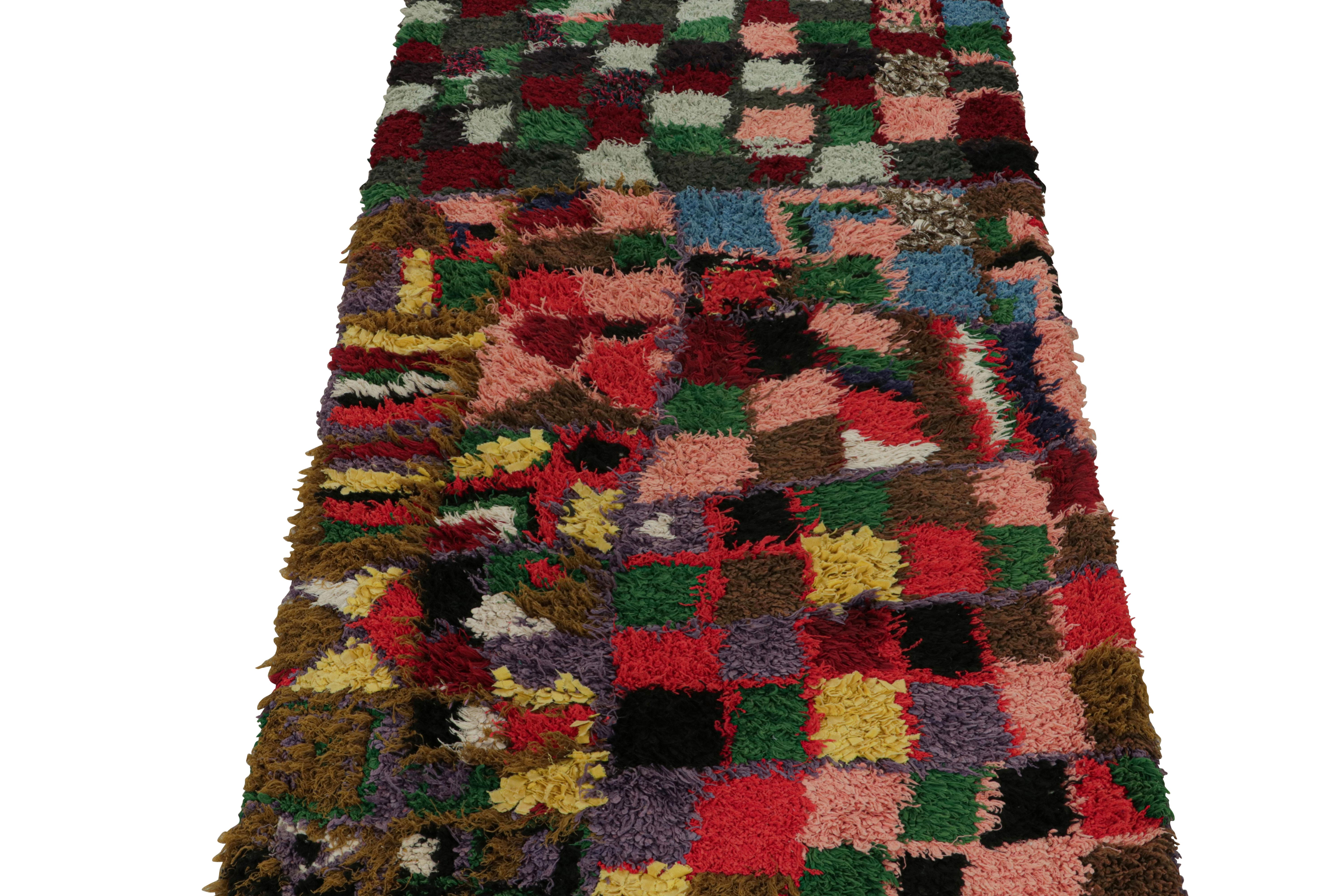 Hand-Knotted Vintage Moroccan Runner Rug with Polychrome Geometric Patterns, from Rug & Kilim For Sale