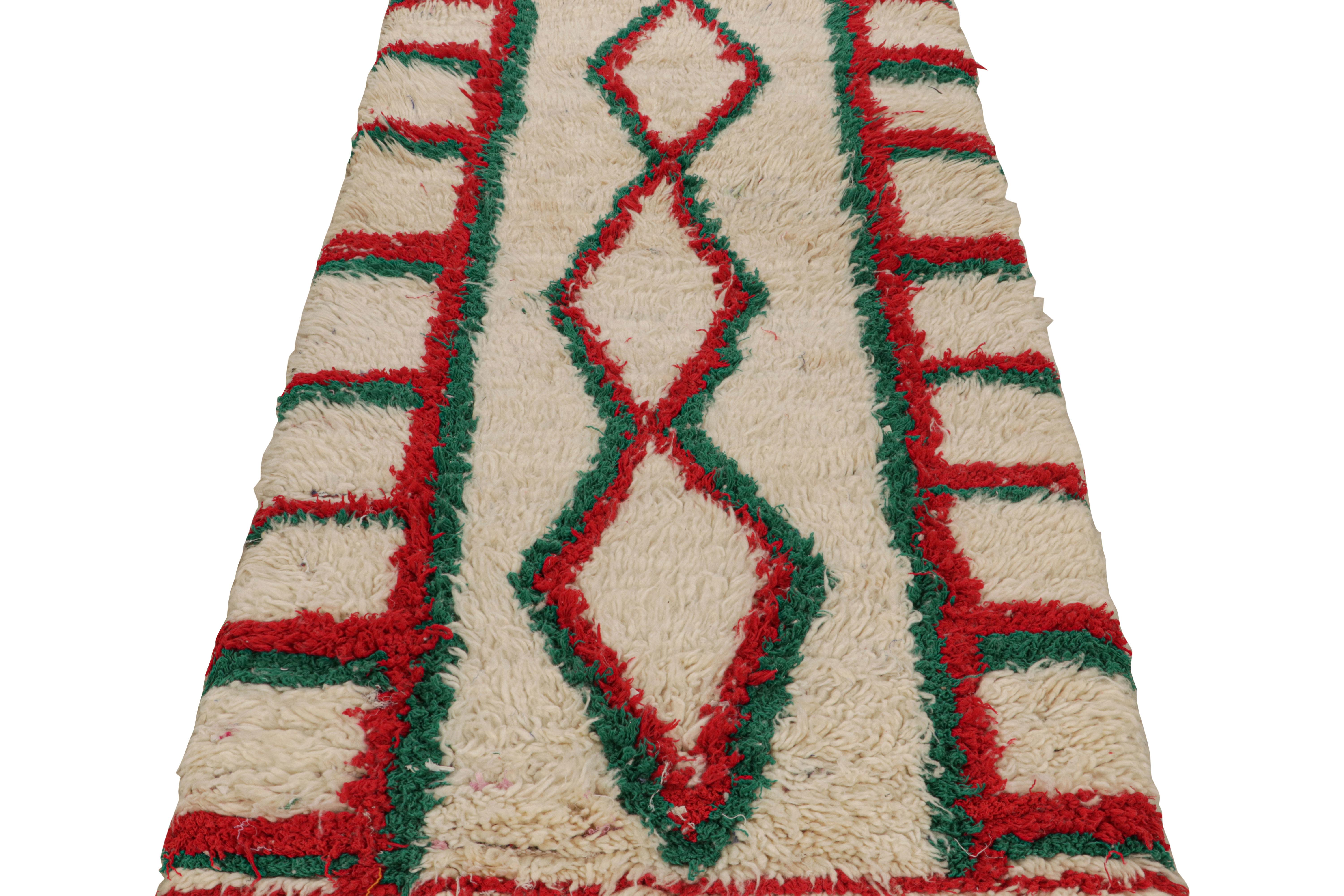 Hand-Knotted Vintage Moroccan Runner Rug with Red and Green Patterns, from Rug & Kilim  For Sale
