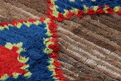 Vintage Moroccan Runner Rug with Red & Blue Diamond Medallions - Rug & Kilim