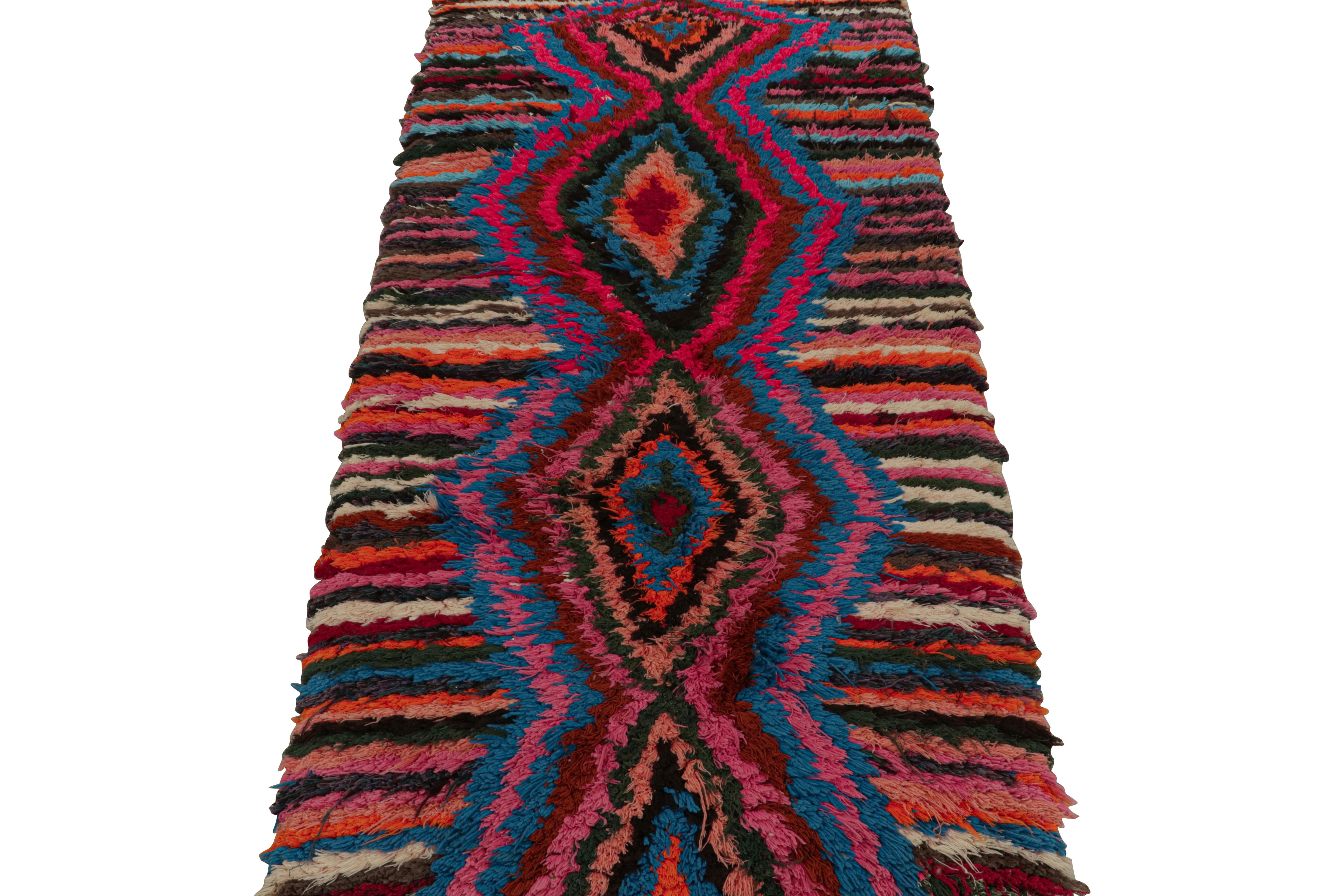 Hand-Knotted Vintage Moroccan Runner Rug with Stripes & Diamond Medallions, from Rug & Kilim  For Sale