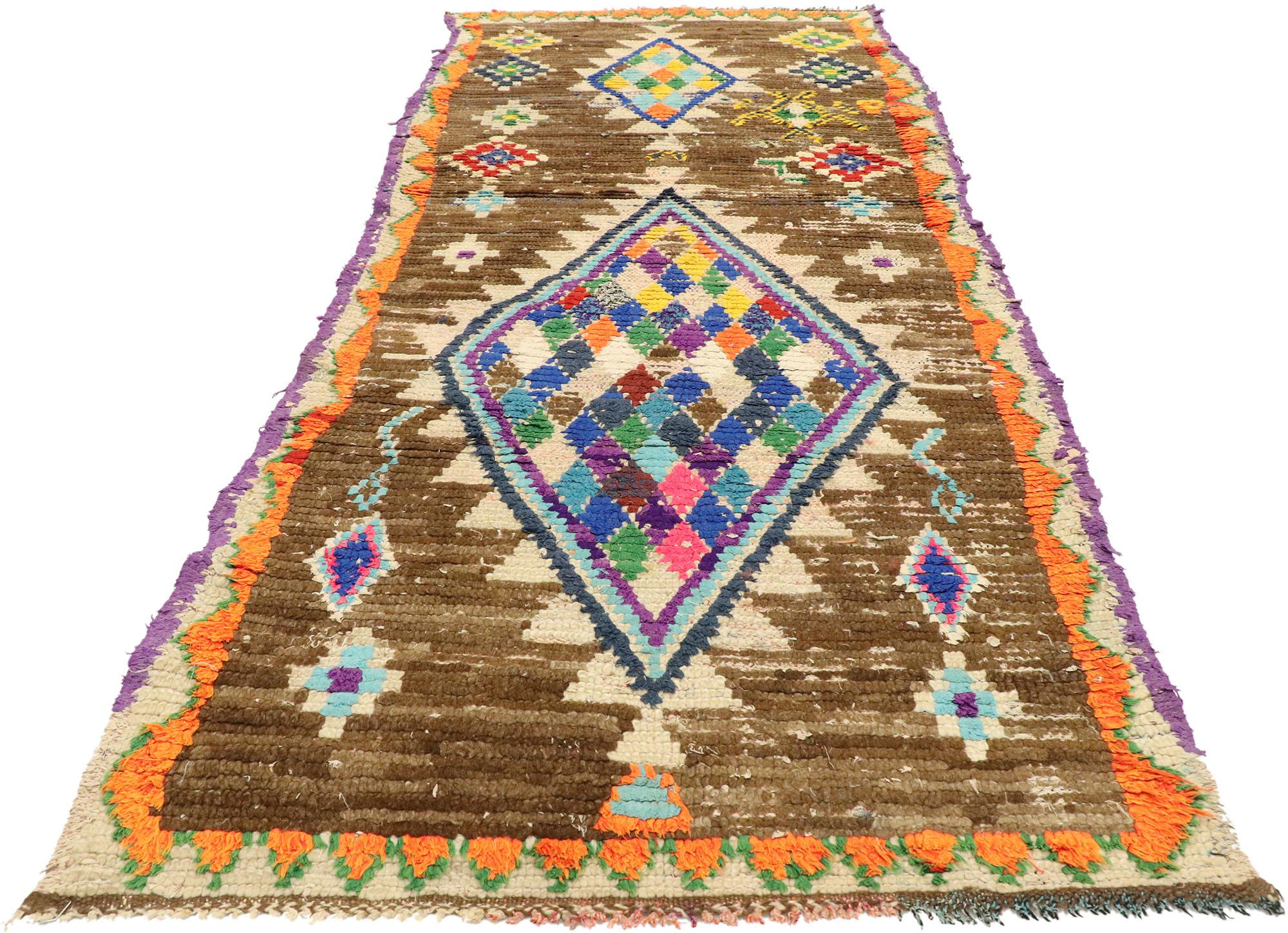 Hand-Knotted Vintage Moroccan Azilal Rag Rug, Maximalist Boho Meets Tribal Enchantment For Sale
