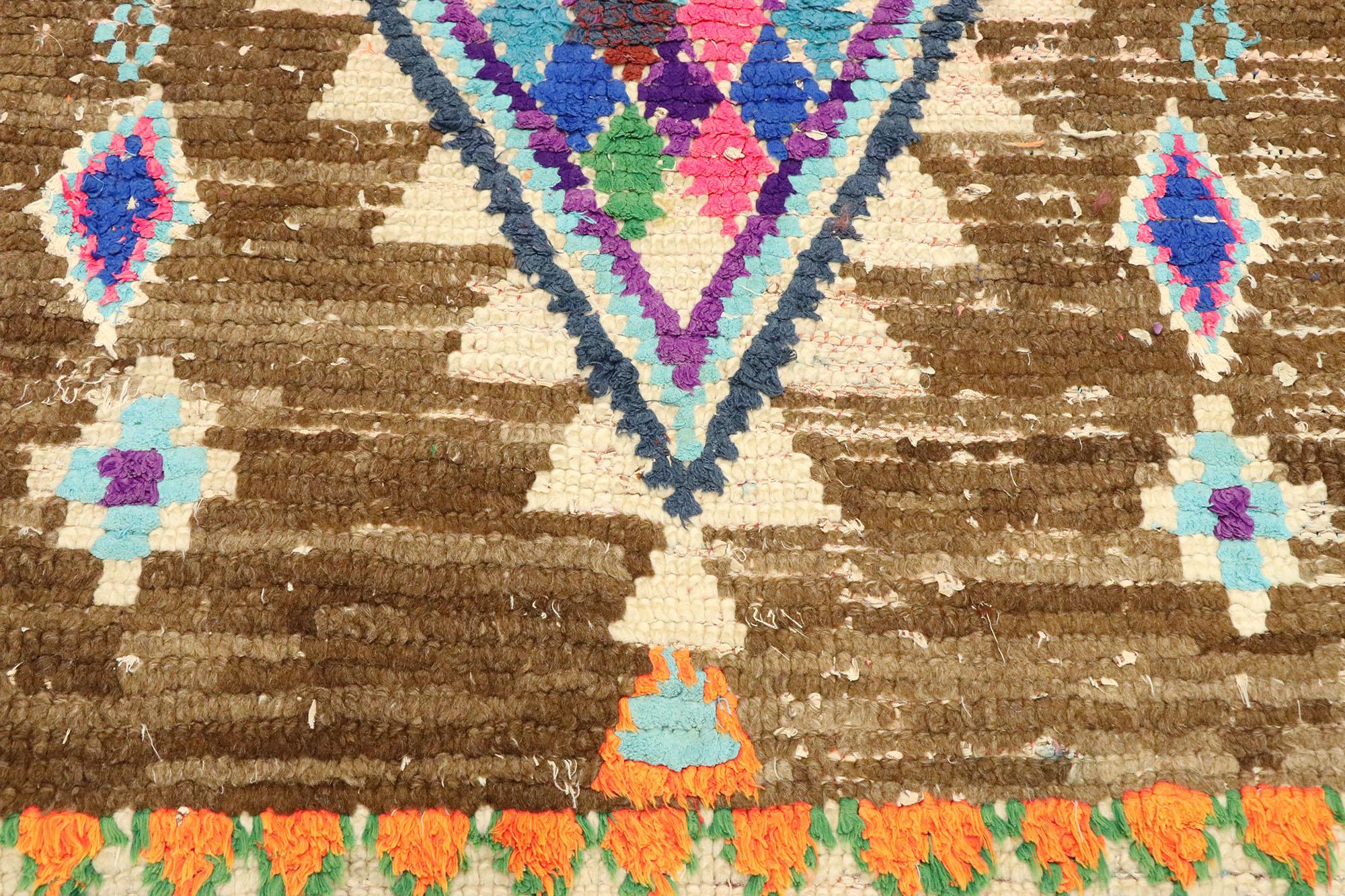 Vintage Moroccan Azilal Rag Rug, Maximalist Boho Meets Tribal Enchantment In Good Condition For Sale In Dallas, TX