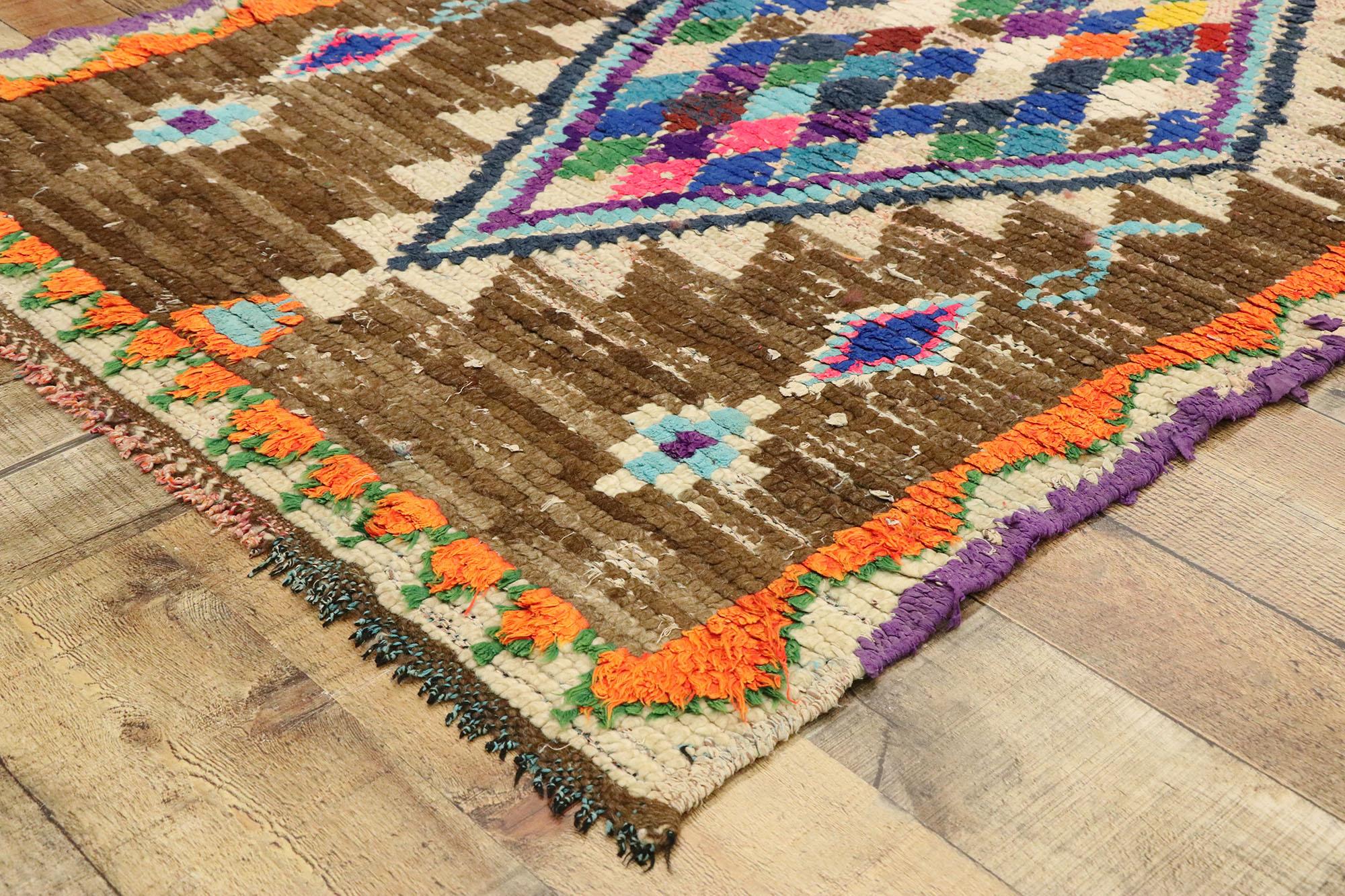 Wool Vintage Moroccan Azilal Rag Rug, Maximalist Boho Meets Tribal Enchantment For Sale