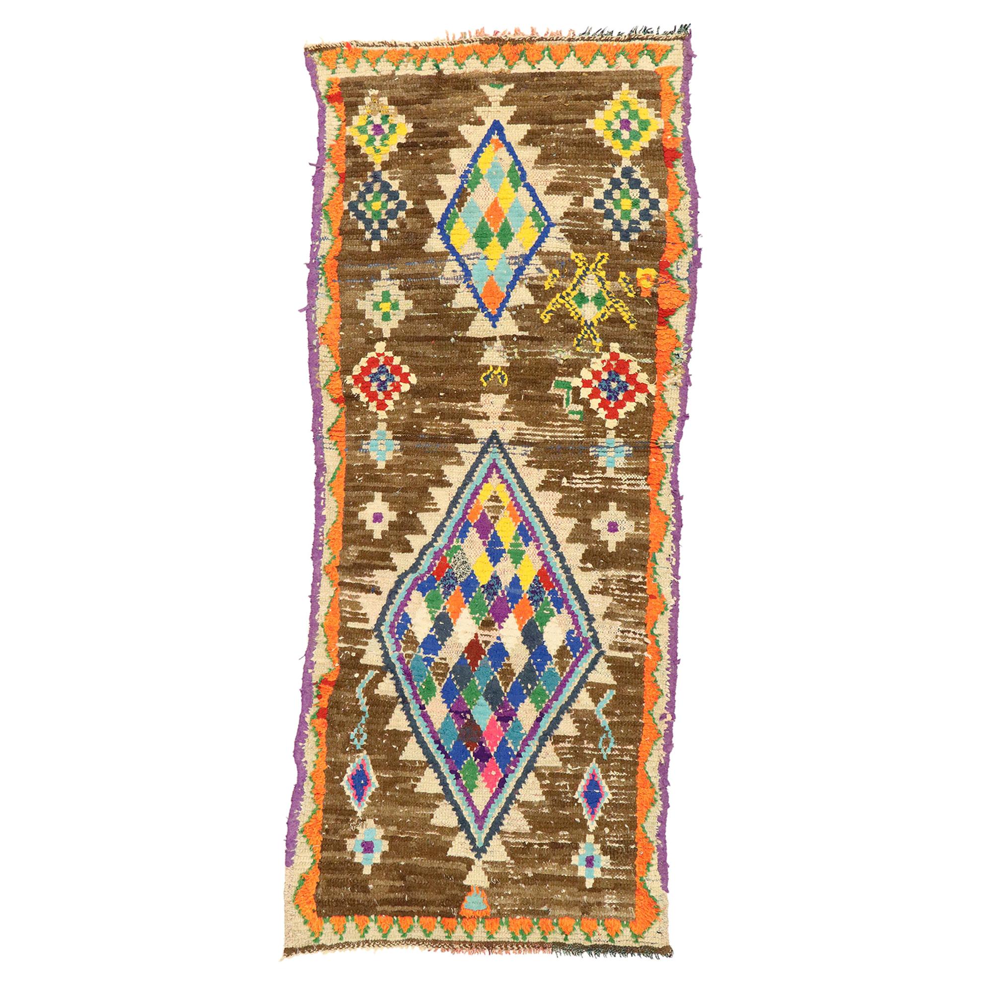 Vintage Moroccan Azilal Rag Rug, Maximalist Boho Meets Tribal Enchantment For Sale