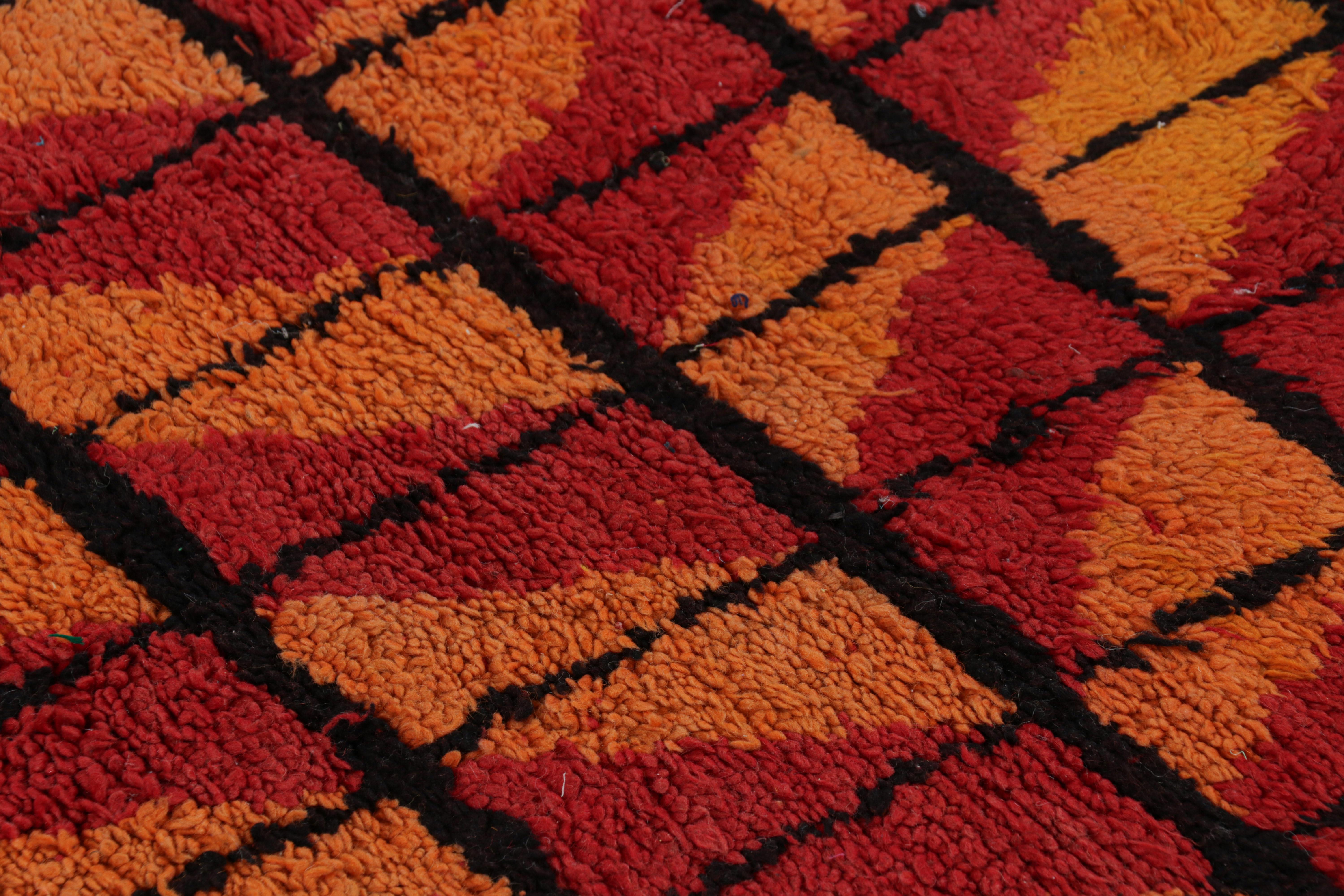 Hand-knotted in wool and originating from Morocco circa 1950-1960, this 3x7 vintage Moroccan rug is an extremely rare piece like so few of its provenance. 

On the Design: 

Admirers of the craft will note what an exceptional find this shabby chic