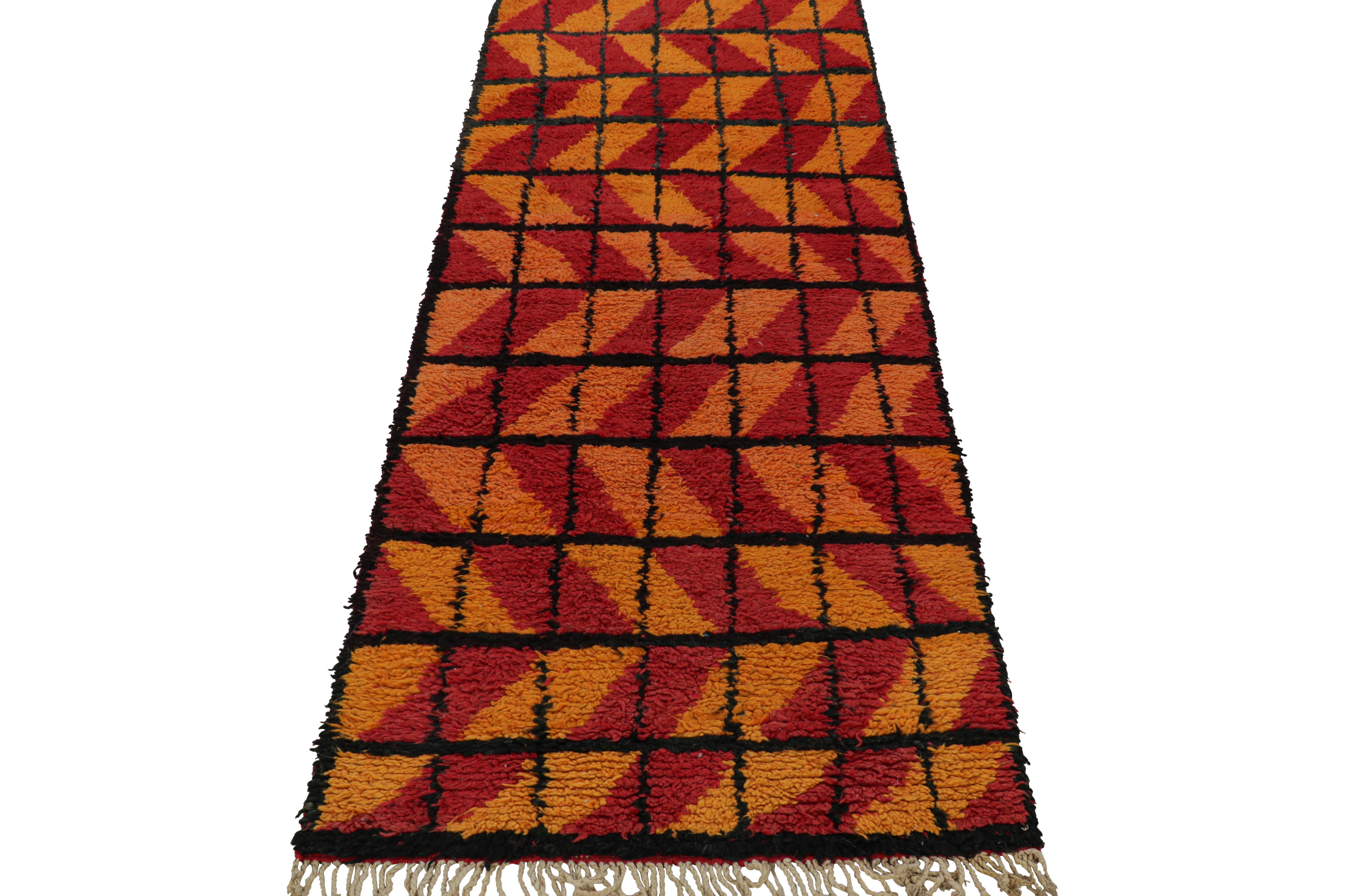 Mid-20th Century Vintage Moroccan Runner with Gold and Pink Geometric Patterns, from Rug & Kilim For Sale