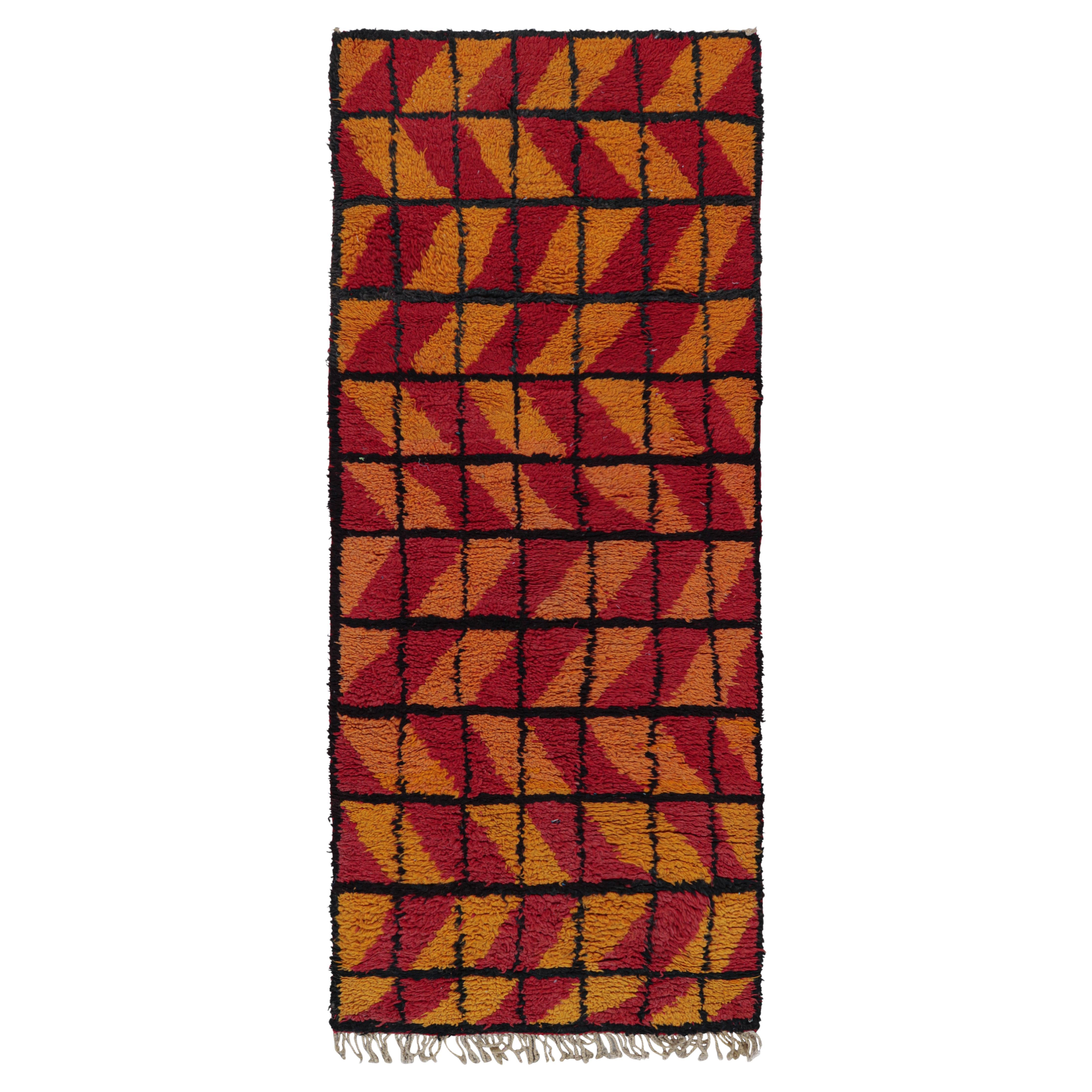 Vintage Moroccan Runner with Gold and Pink Geometric Patterns, from Rug & Kilim