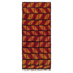 Vintage Moroccan Runner with Gold and Pink Geometric Patterns, from Rug & Kilim