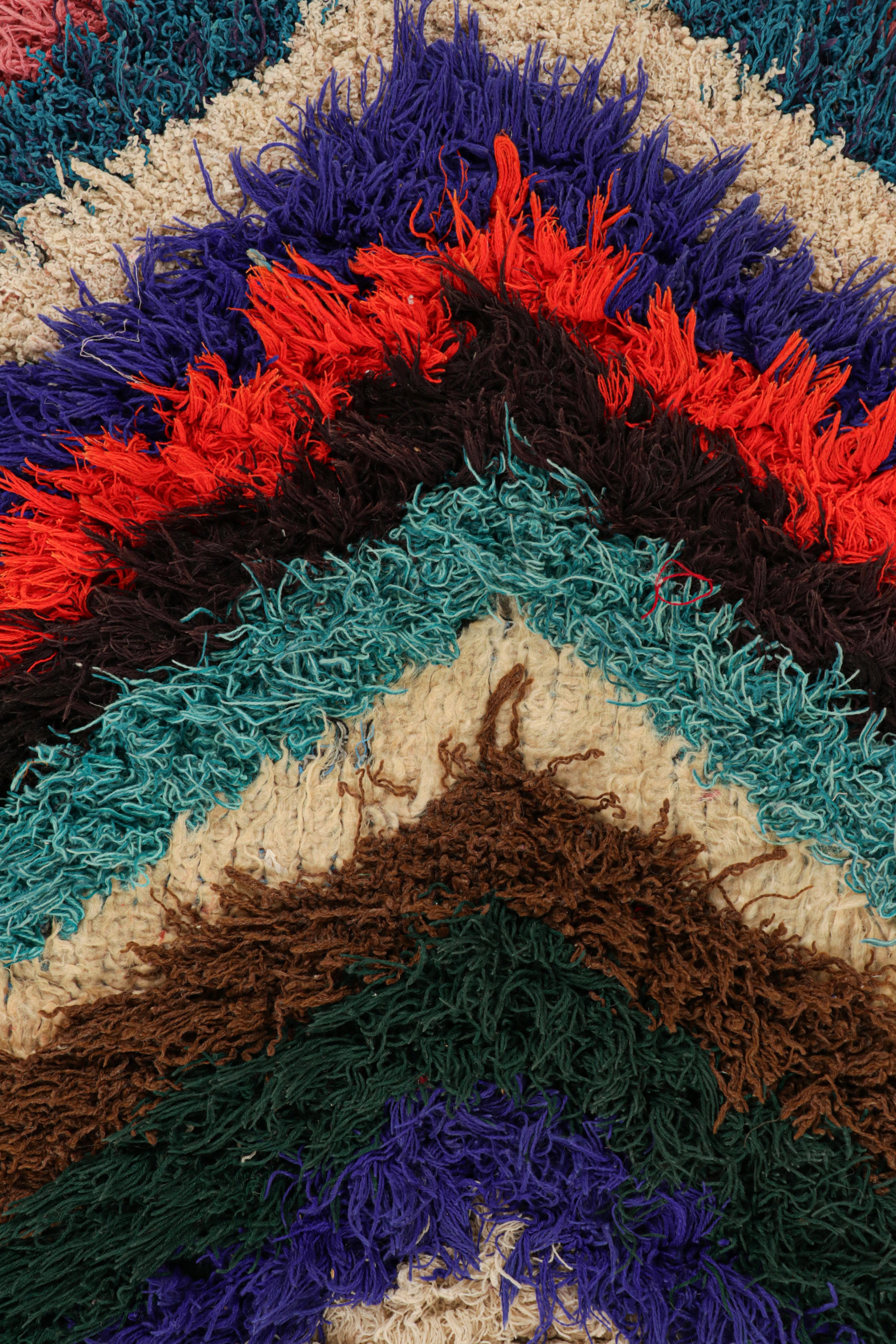 Hand-Knotted Vintage Moroccan Runner with Polychromatic Chevron Patterns, from Rug & Kilim For Sale