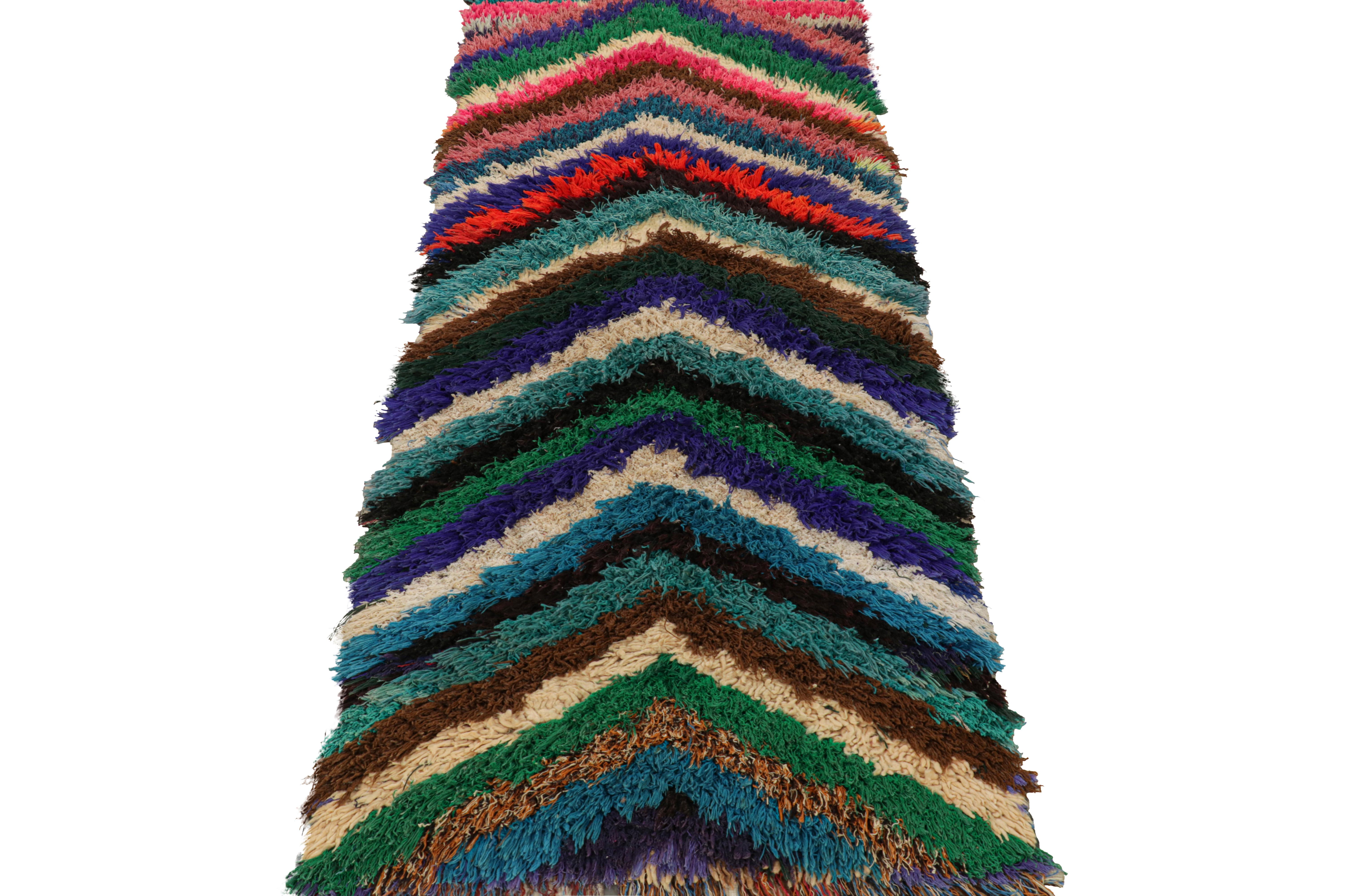 Mid-20th Century Vintage Moroccan Runner with Polychromatic Chevron Patterns, from Rug & Kilim For Sale