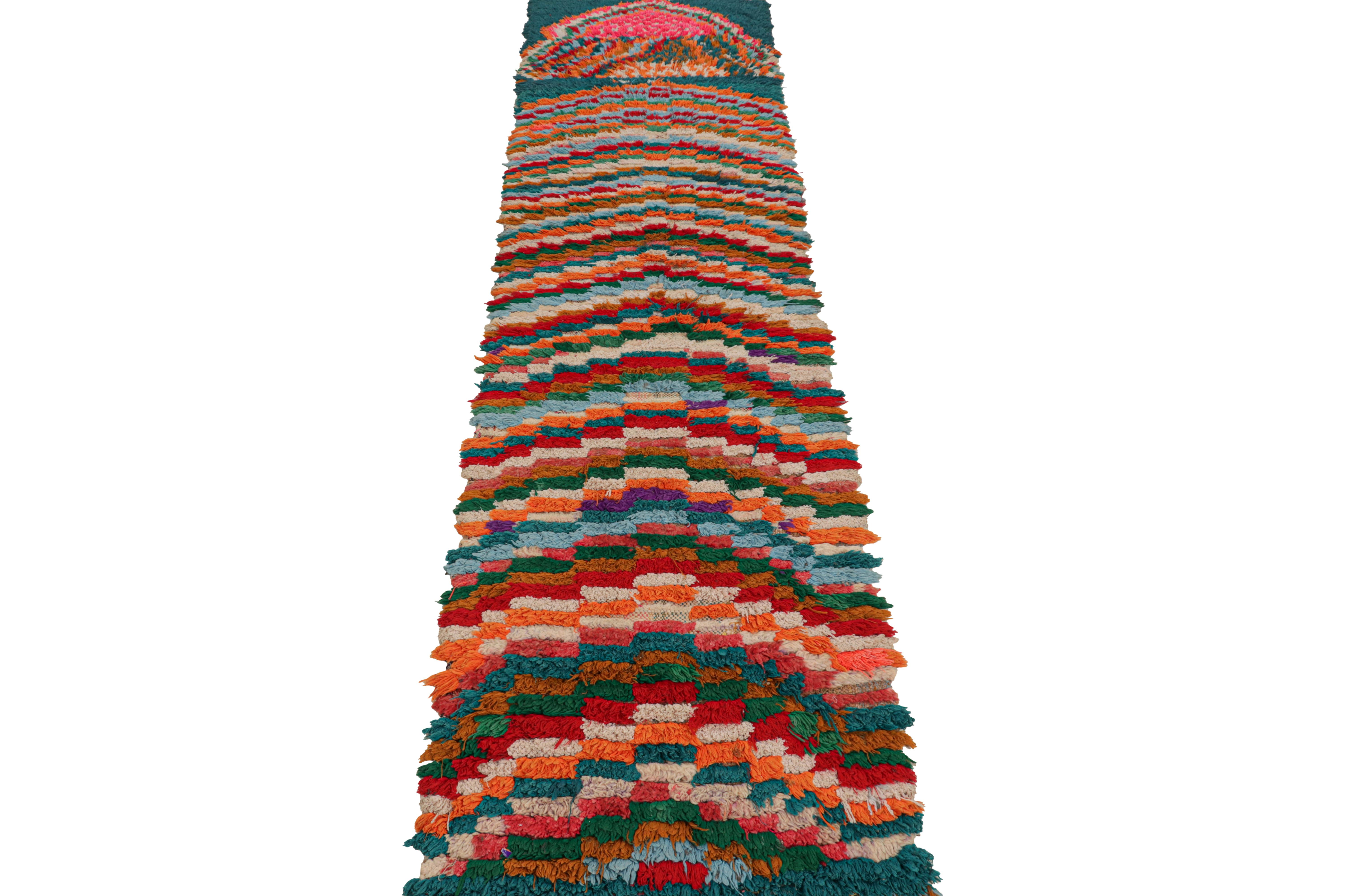 Mid-20th Century Vintage Moroccan Runner with Polychromatic Chevron Patterns, from Rug & Kilim For Sale