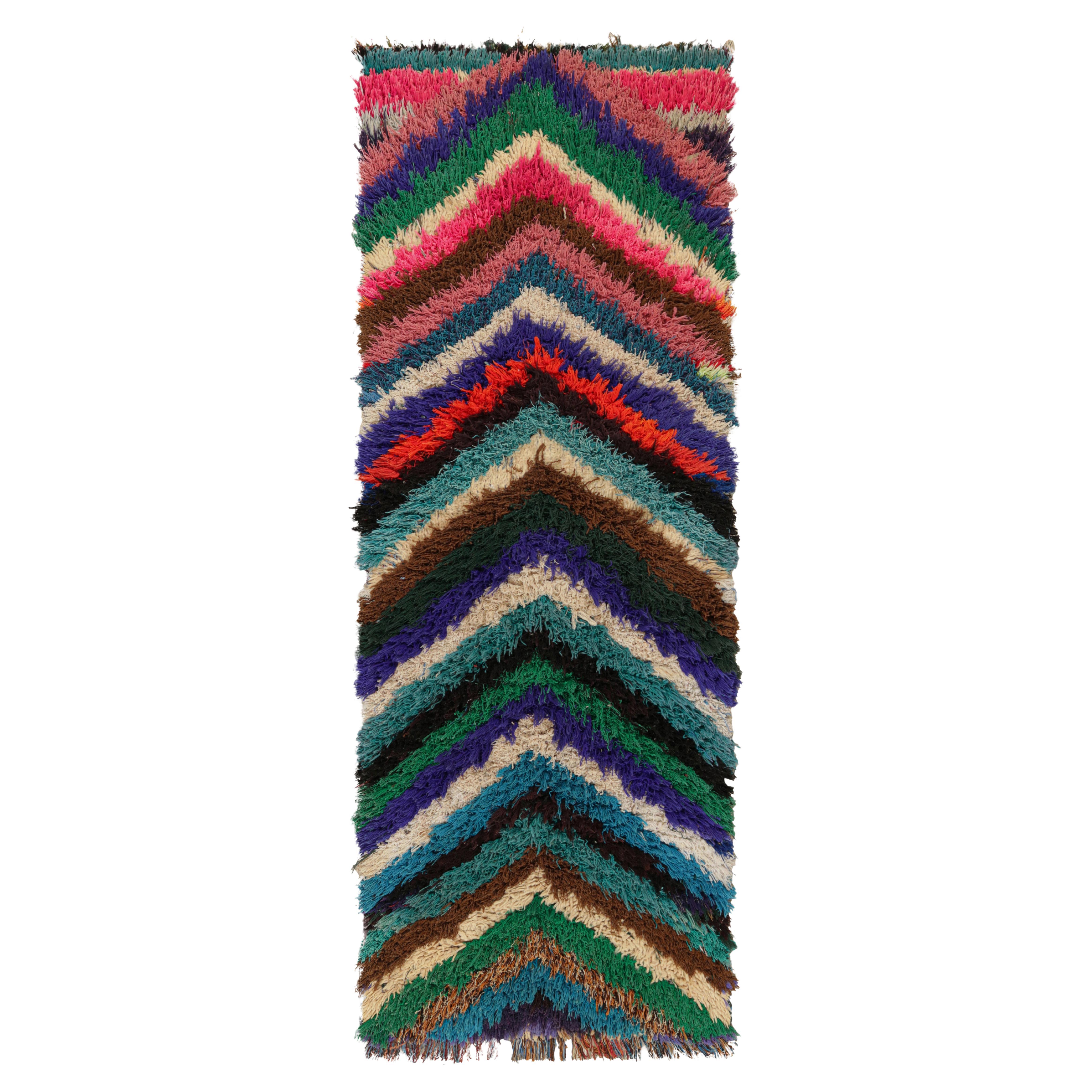 Vintage Moroccan Runner with Polychromatic Chevron Patterns, from Rug & Kilim